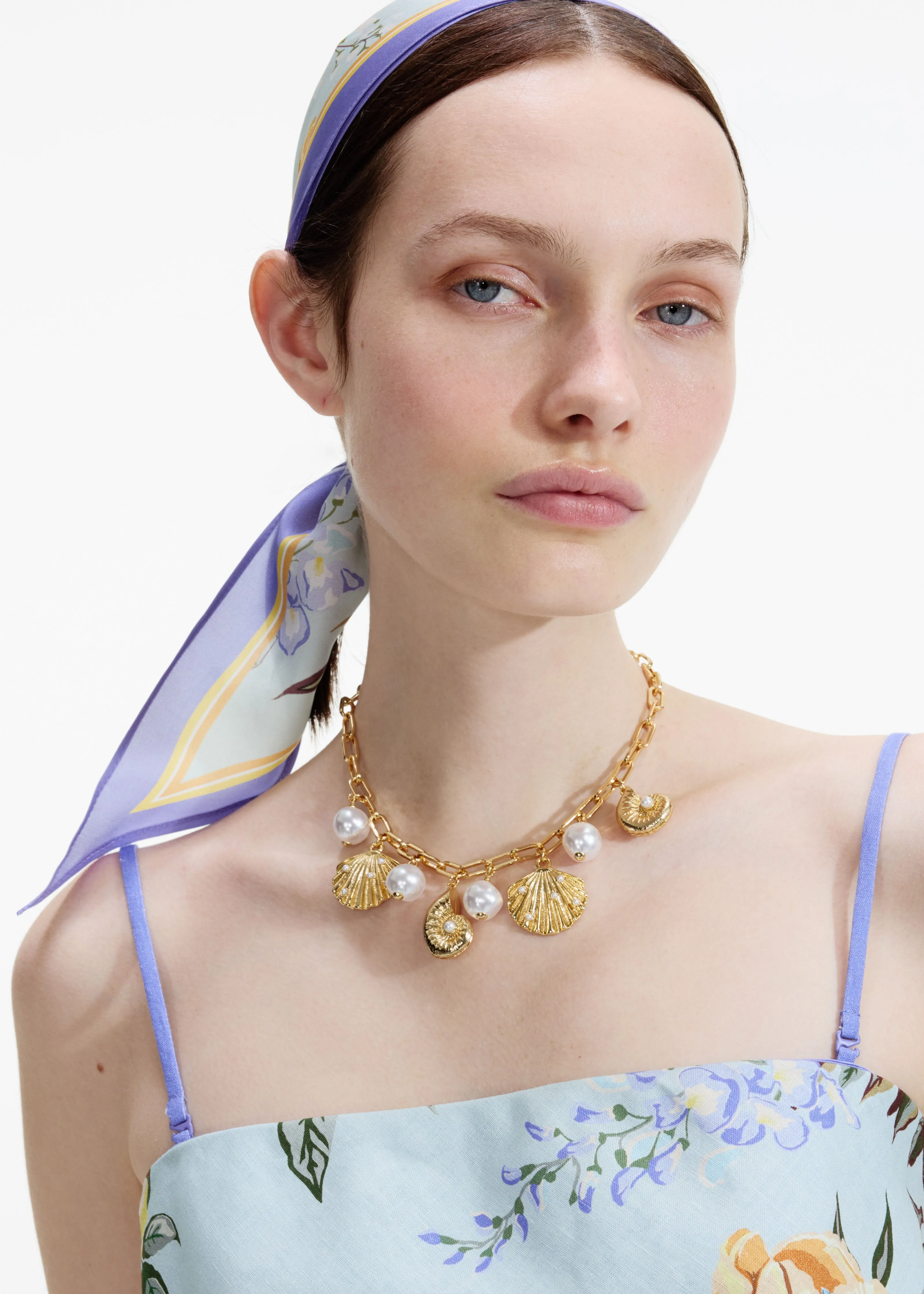 Gold Pearl Shell Charm Necklace Self Portrait