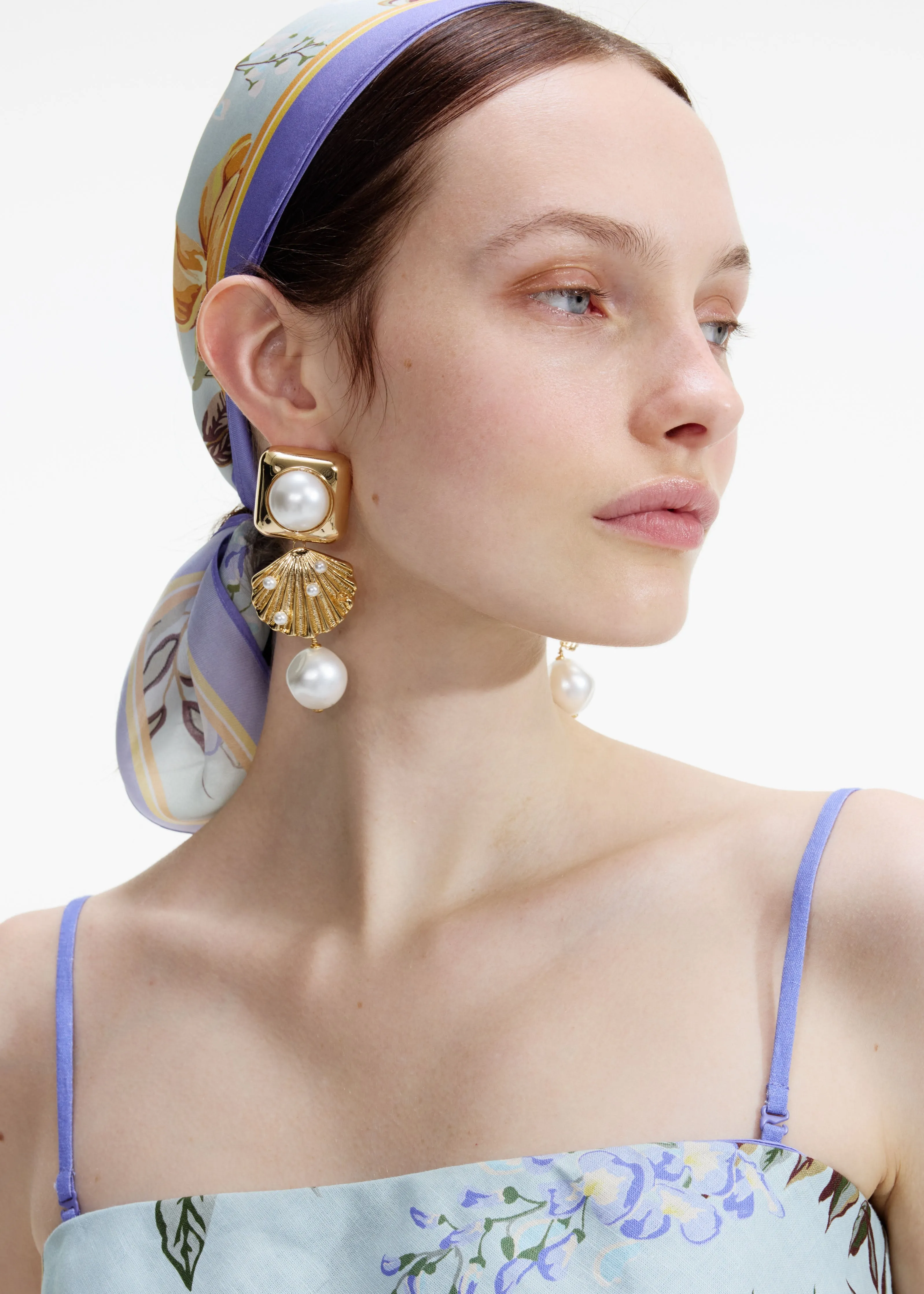 Gold Pearl Shell Earrings Self Portrait