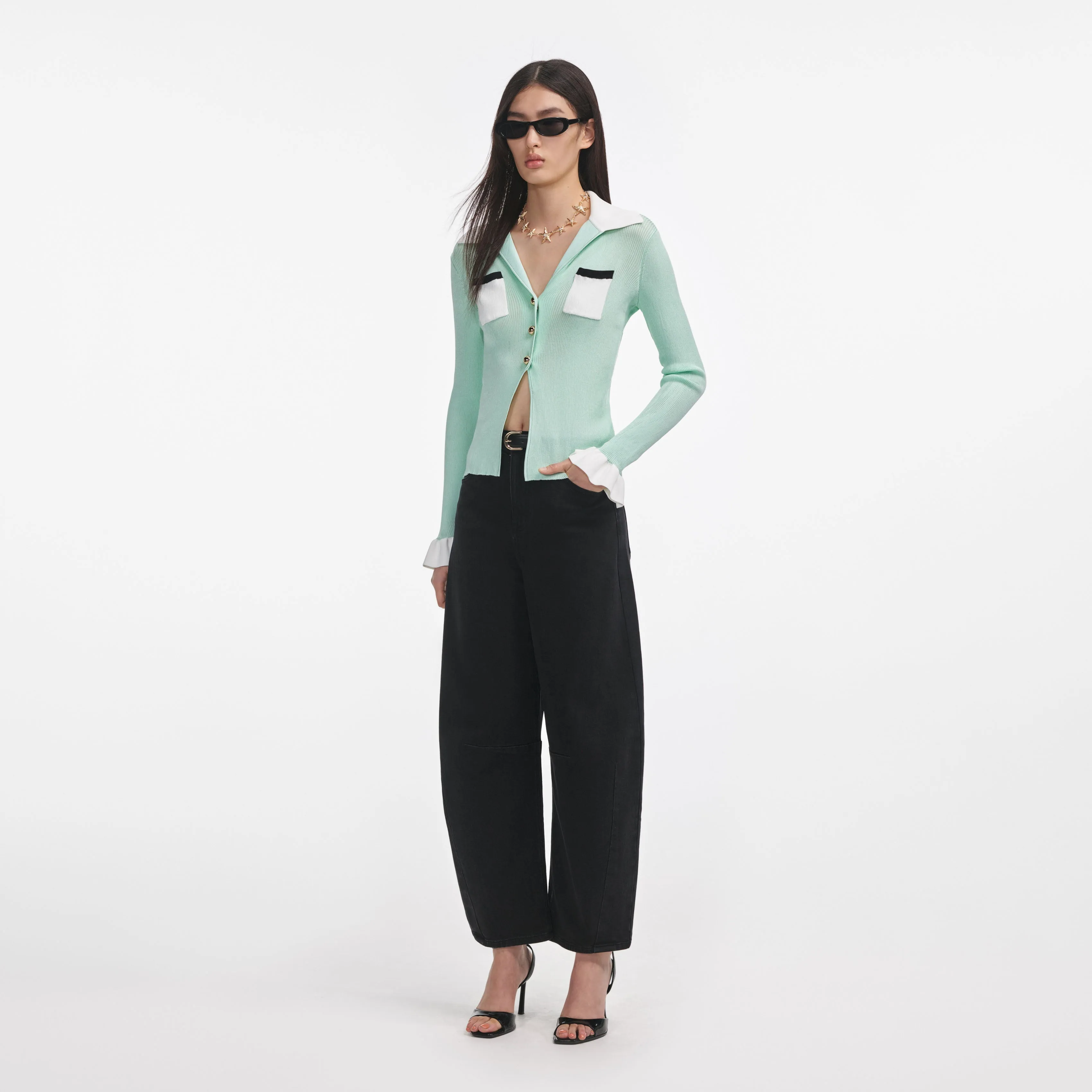 Green Ribbed Viscose Knit Top Self Portrait