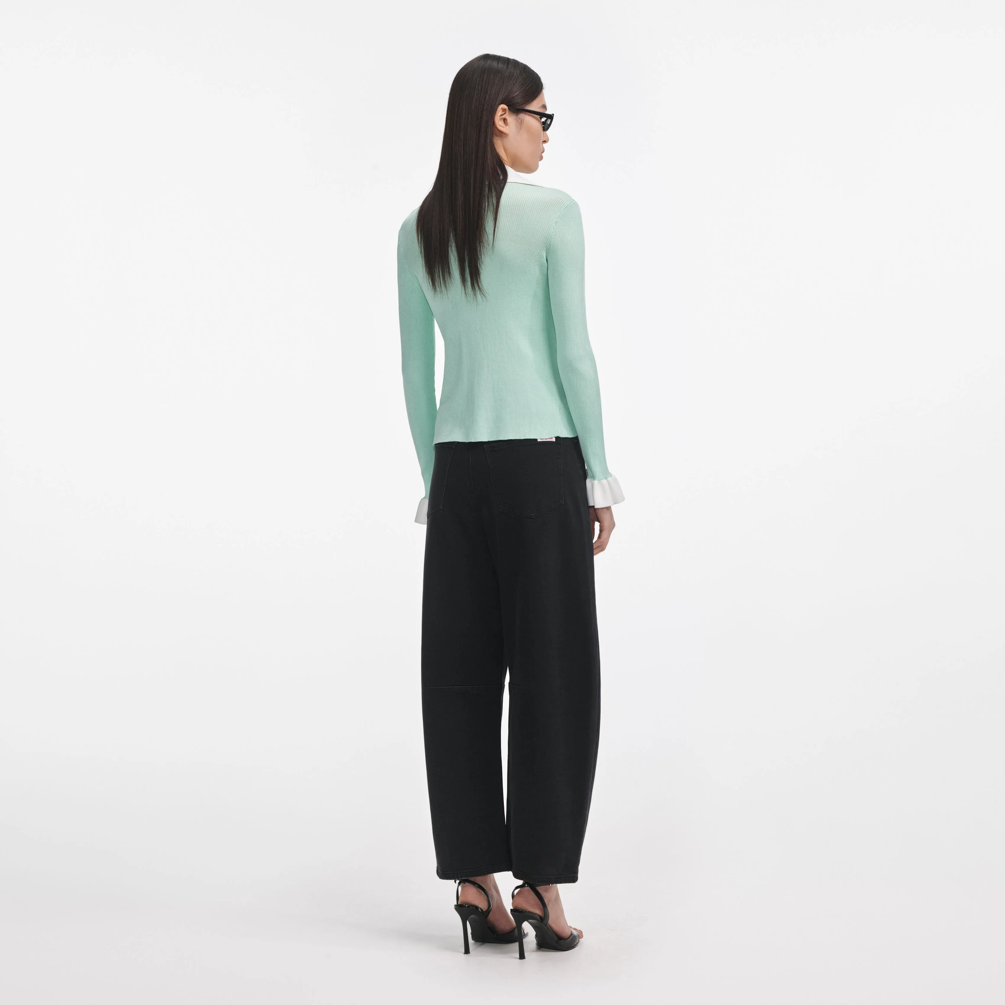 Green Ribbed Viscose Knit Top Self Portrait