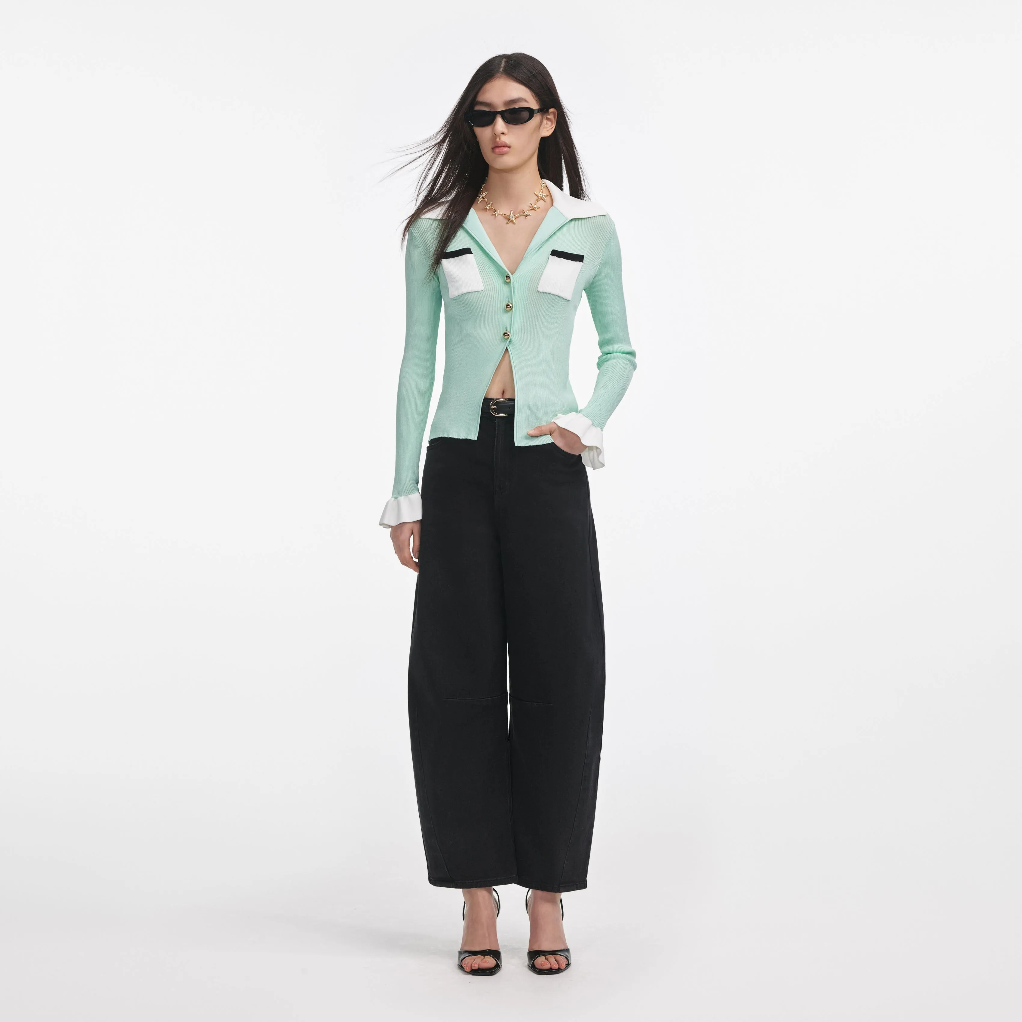 Green Ribbed Viscose Knit Top Self Portrait