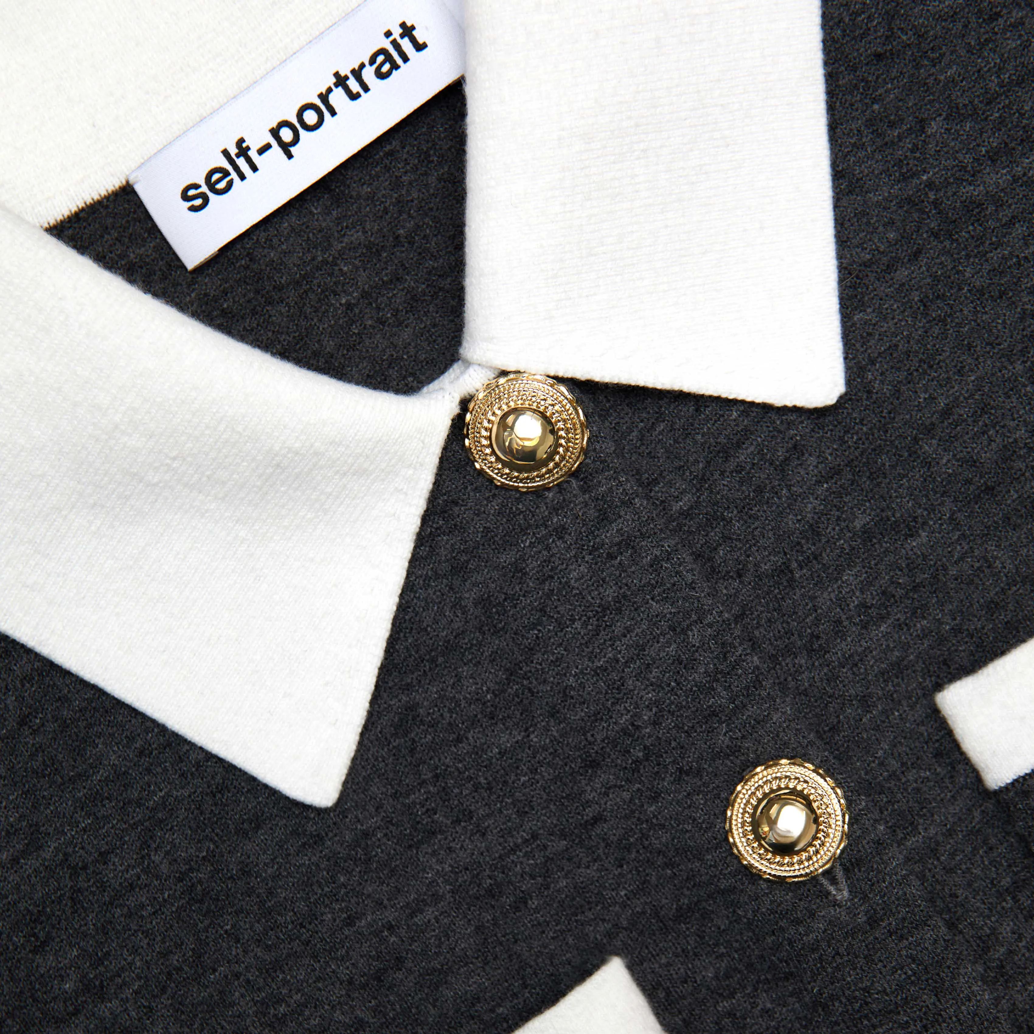 Grey Contrast Collar Cardigan Self Portrait