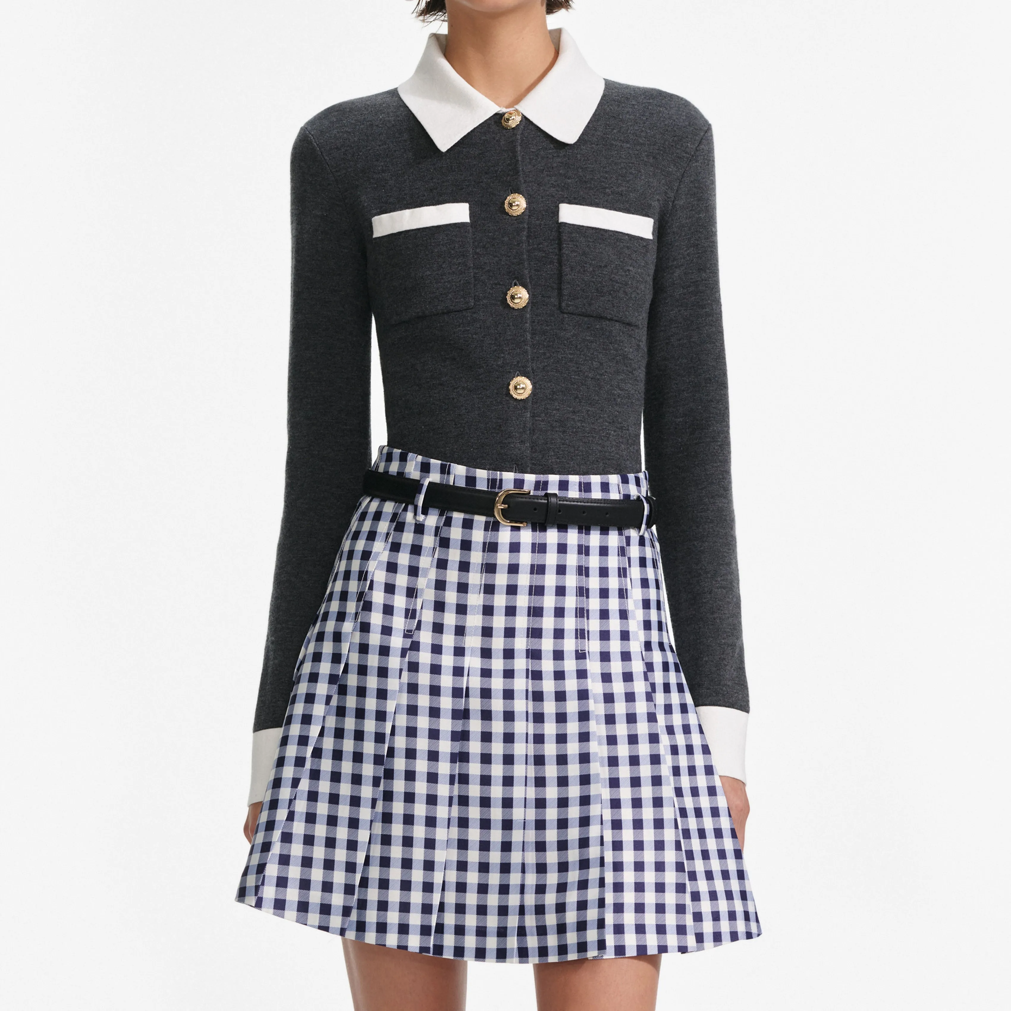 Grey Contrast Collar Cardigan Self Portrait