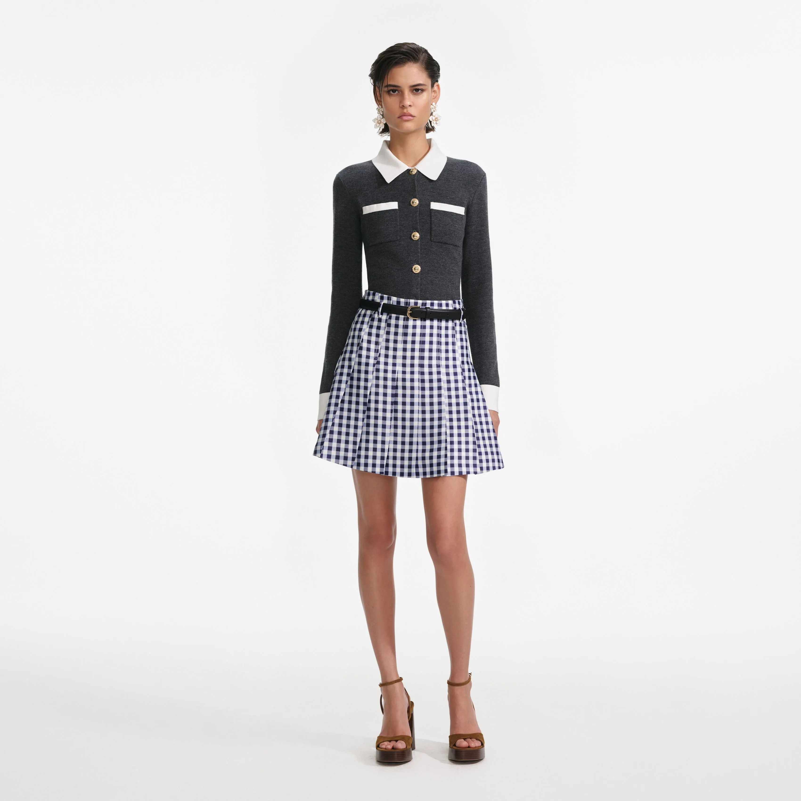 Grey Contrast Collar Cardigan Self Portrait
