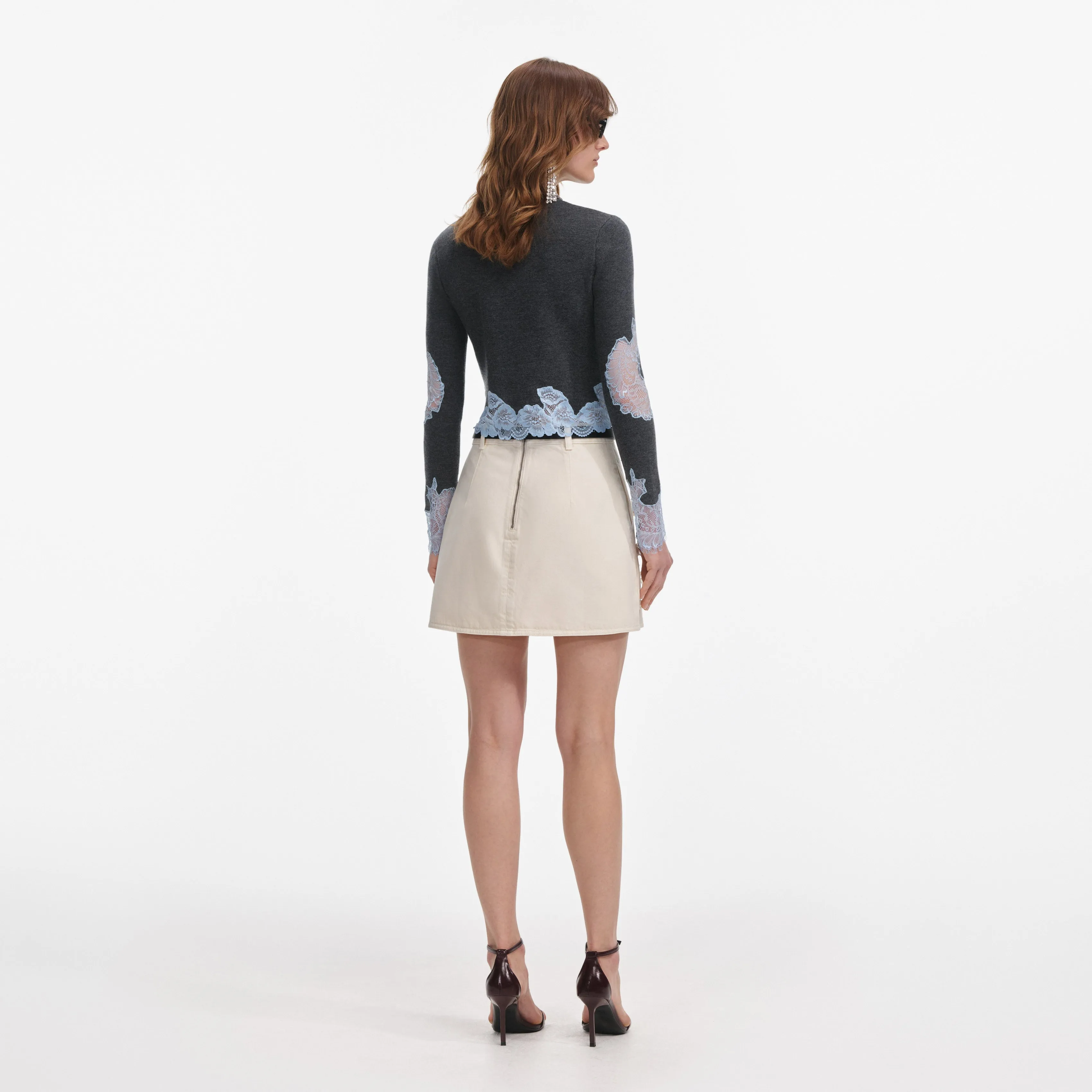 Grey Contrast Lace Jumper Self Portrait