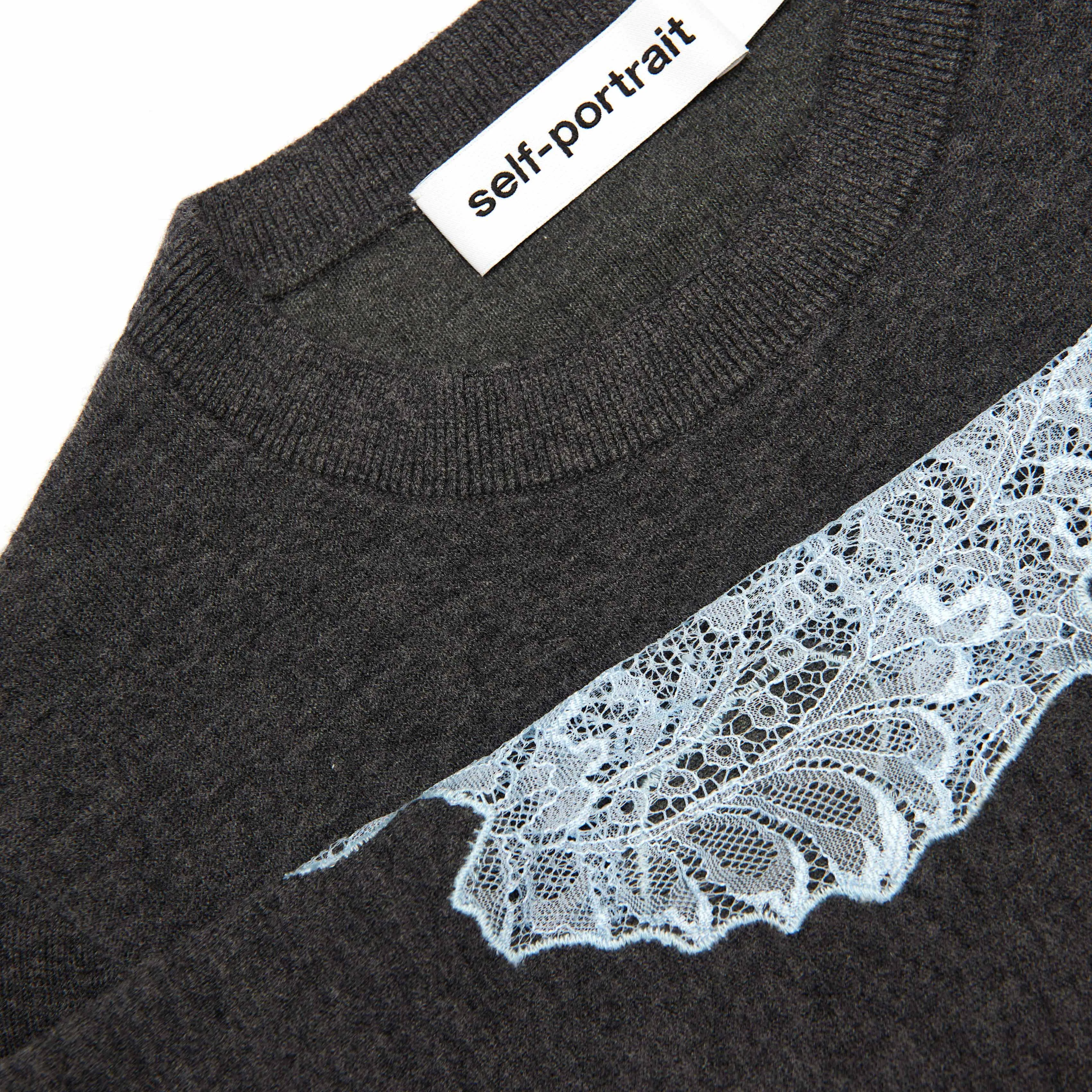 Grey Contrast Lace Jumper Self Portrait