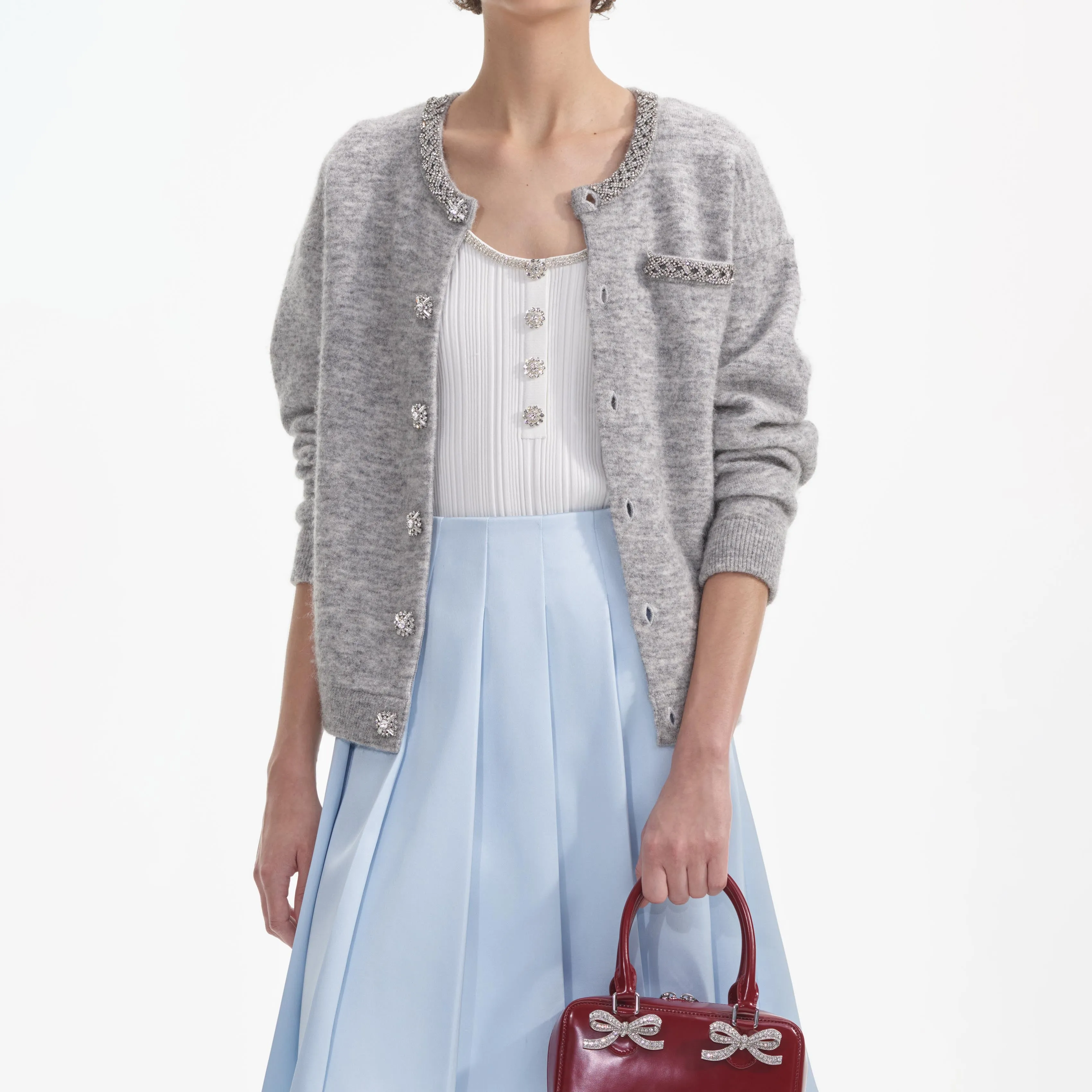 Grey Melange Cardigan Self Portrait