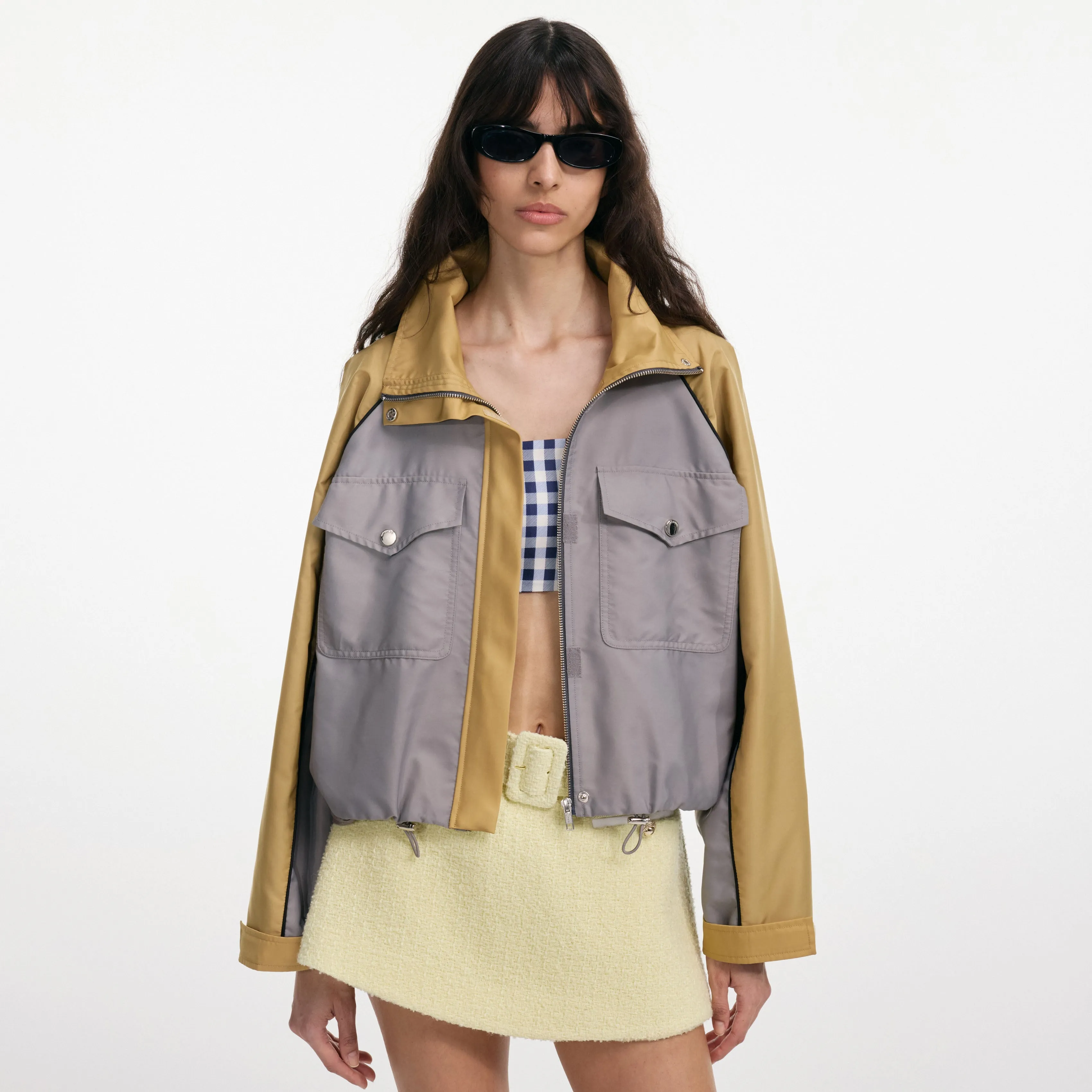 Grey Nylon Cropped Windbreaker Self Portrait