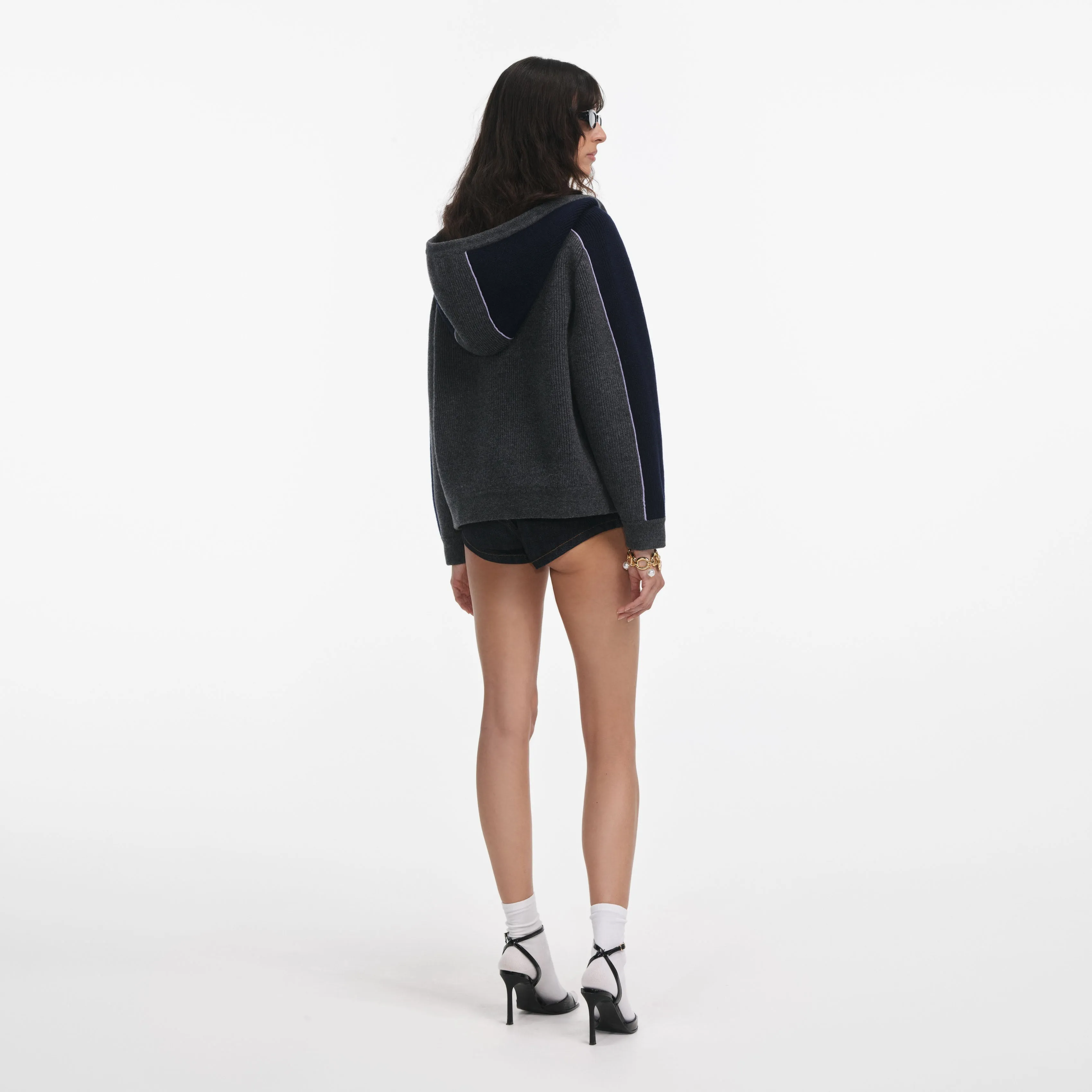 Grey Ribbed Knit Hoodie Self Portrait