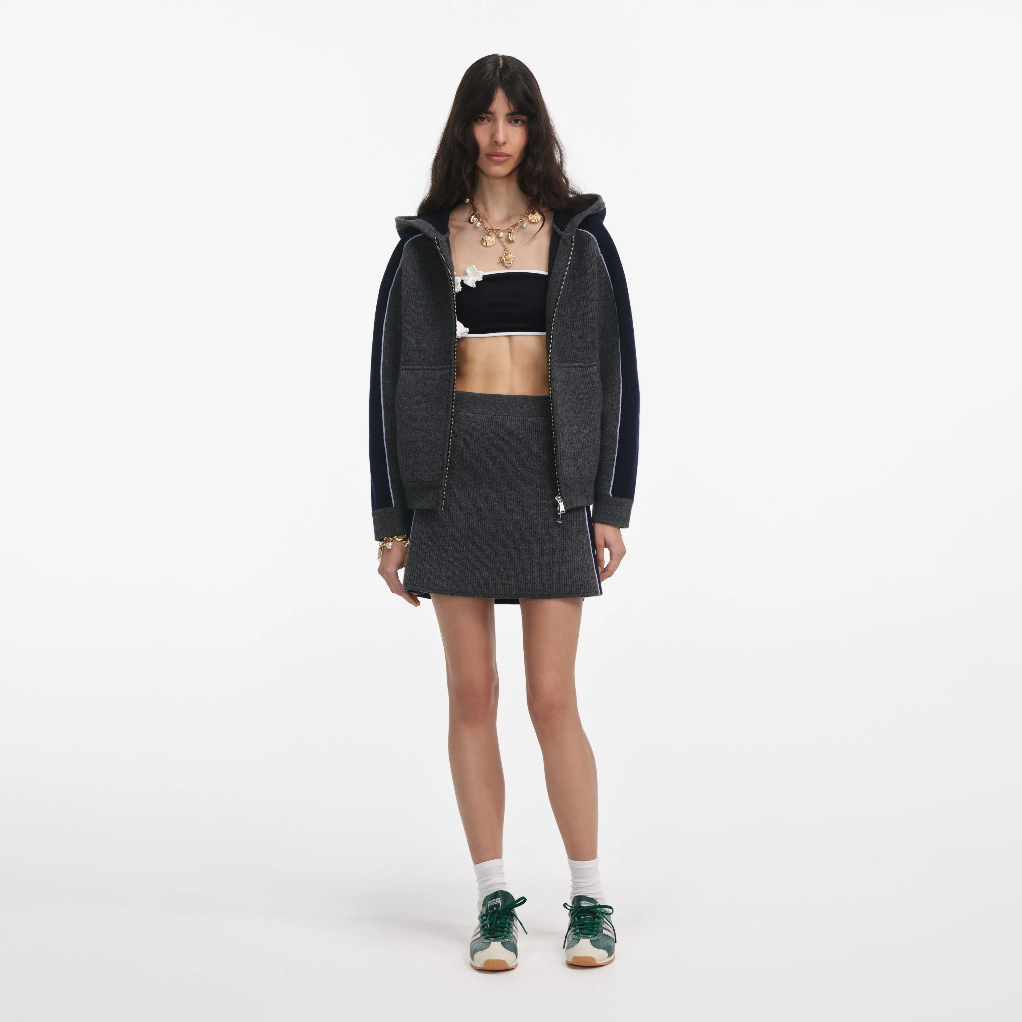 Grey Ribbed Knit Mini Skirt Self Portrait
