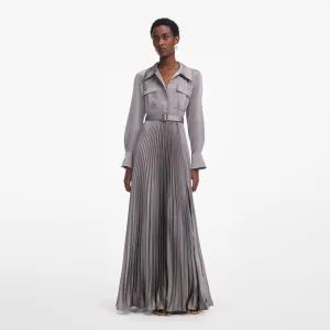 Grey Satin Pleated Maxi Dress Self Portrait