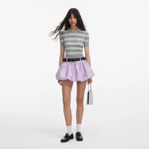 Grey Striped Crystal Trim Knit Top Self Portrait
