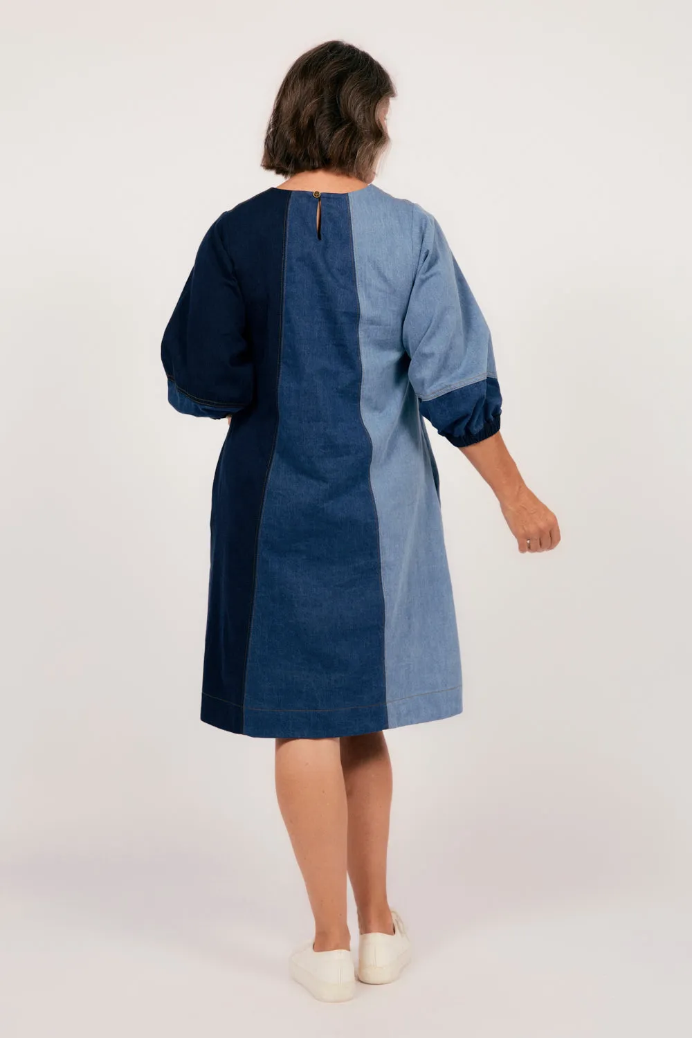 Hazel Denim Shift Dress in Patchwork Adrift