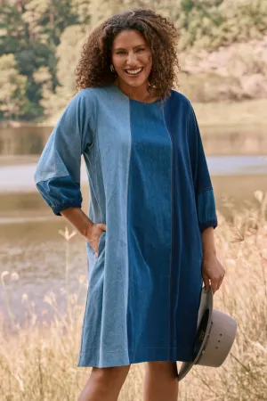 Hazel Denim Shift Dress in Patchwork Adrift