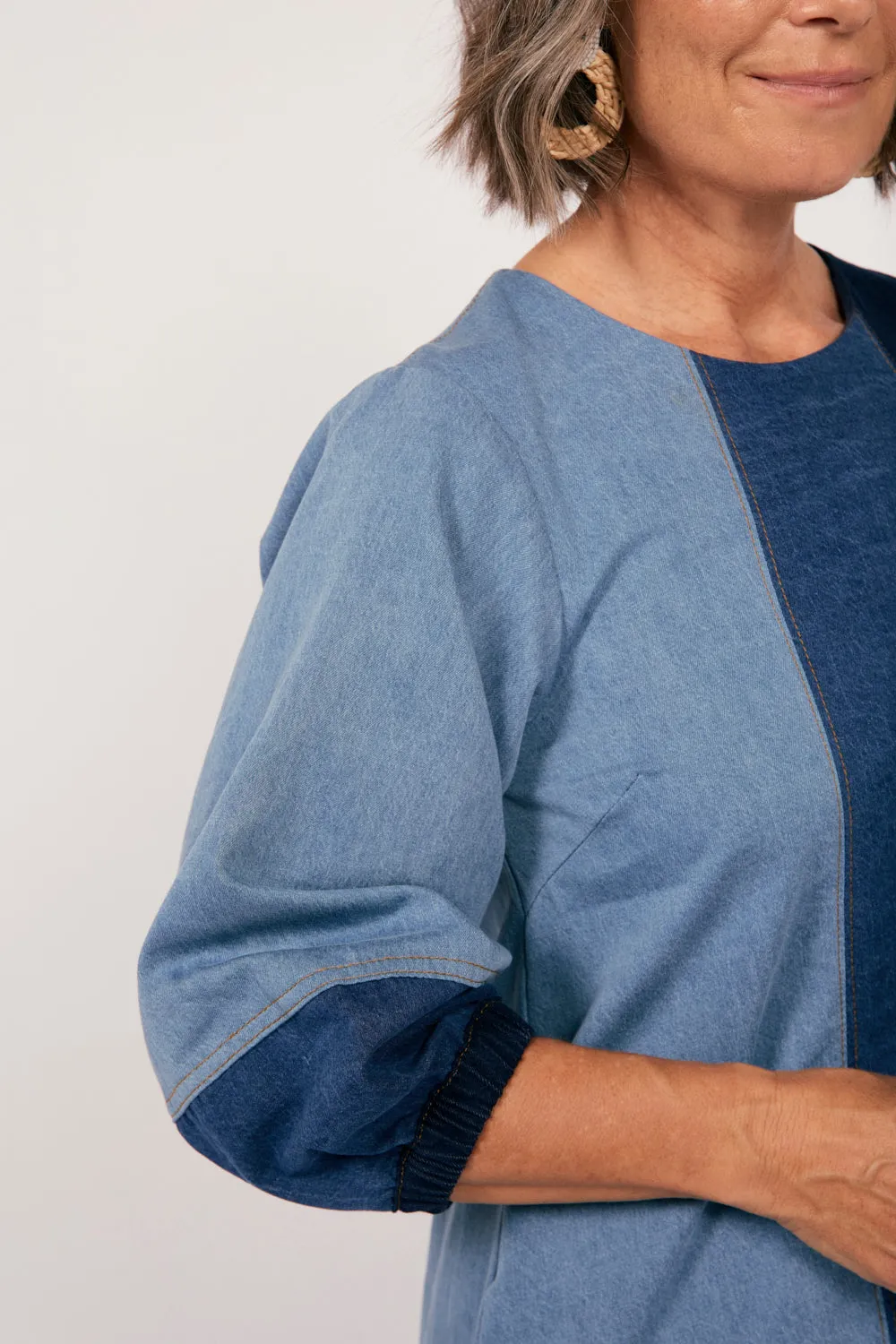Hazel Denim Shift Dress in Patchwork Adrift