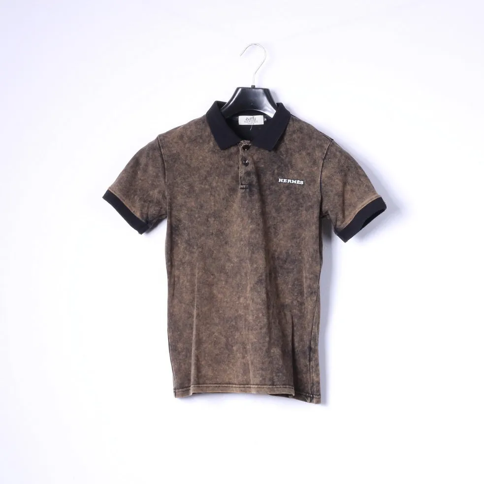 Hermes Paris Womens M Polo Shirt Brown Cotton