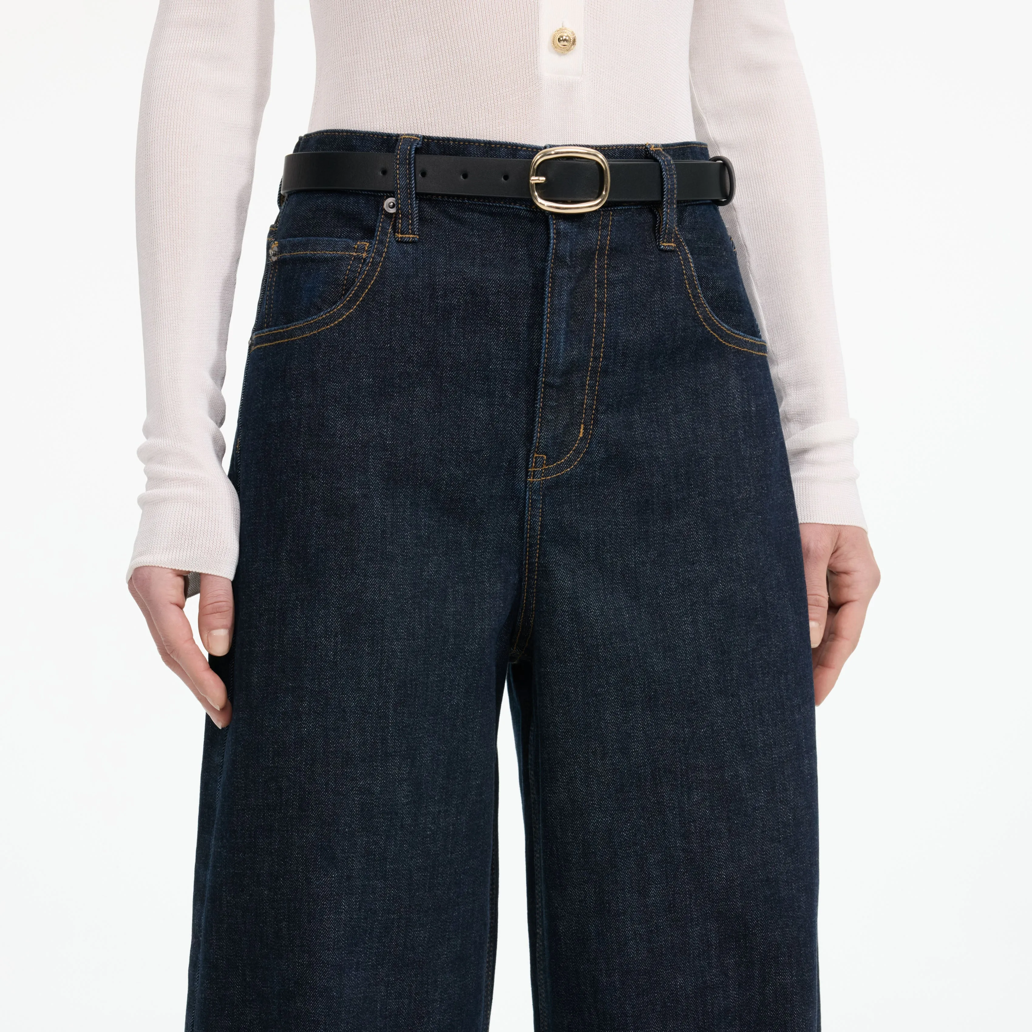 Indigo Barrel Leg Jeans Self Portrait