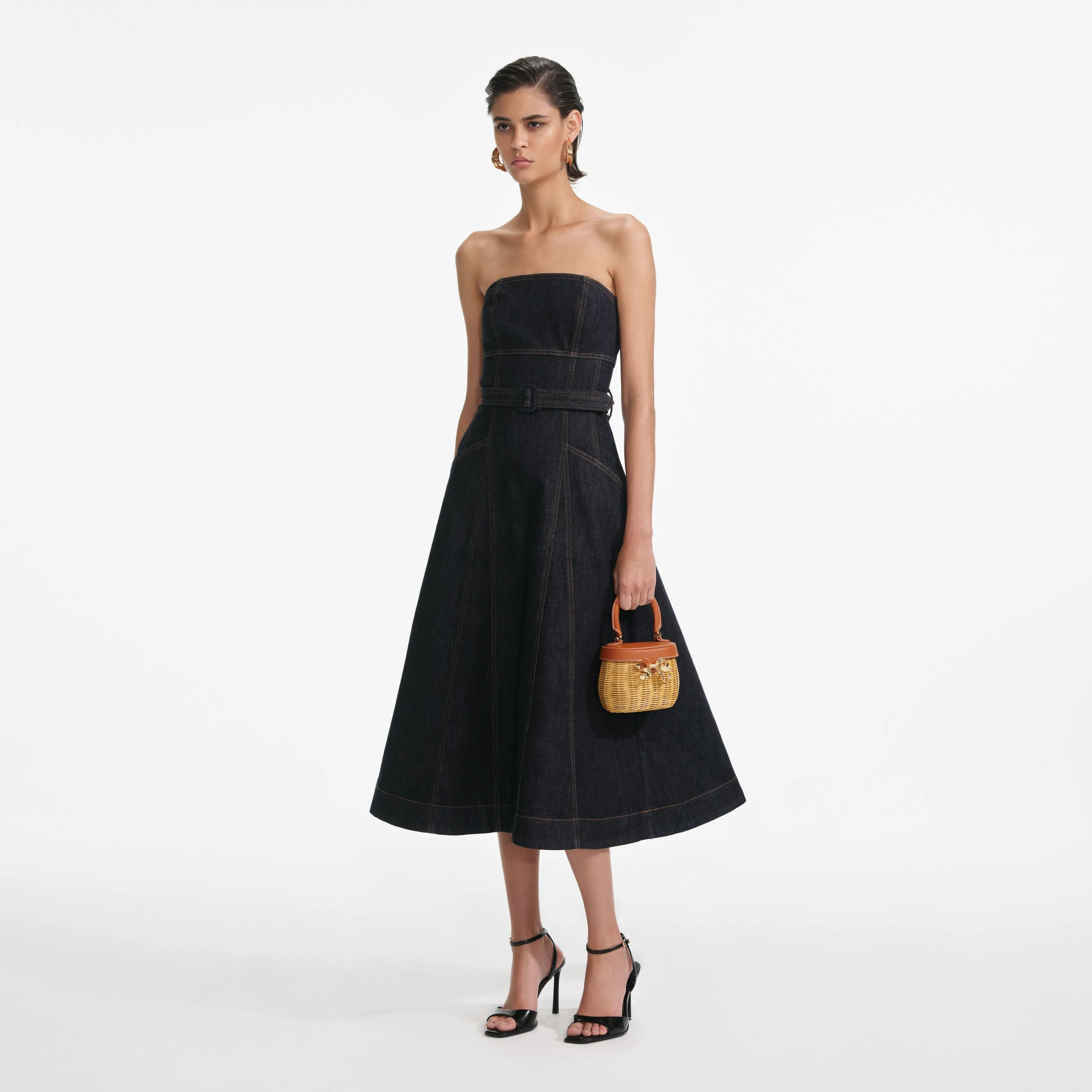 Indigo Denim Bandeau Midi Dress Self Portrait