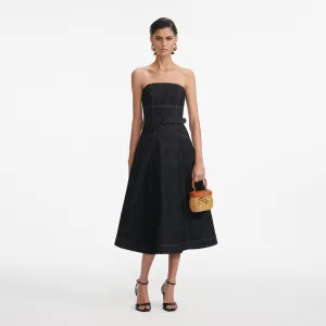 Indigo Denim Bandeau Midi Dress Self Portrait