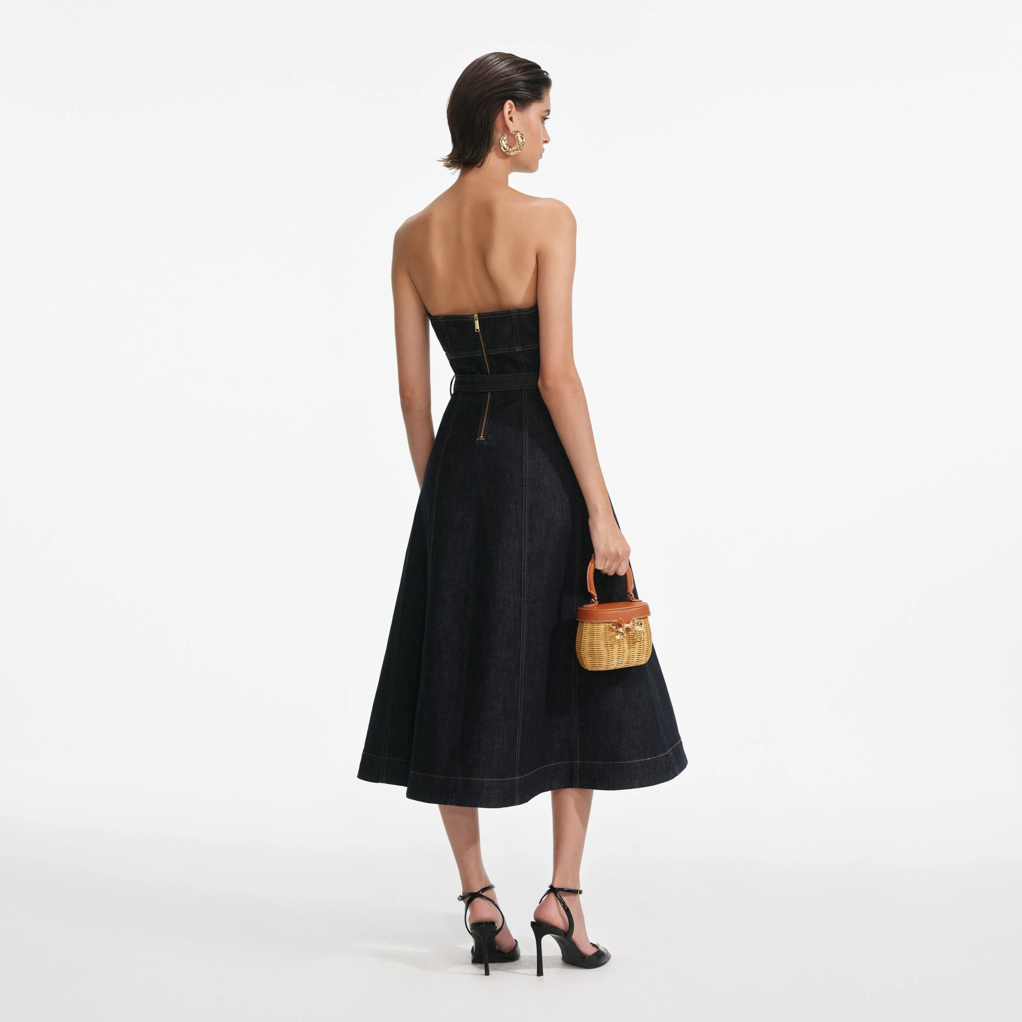 Indigo Denim Bandeau Midi Dress Self Portrait