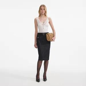 Indigo Denim Midi Skirt Self Portrait