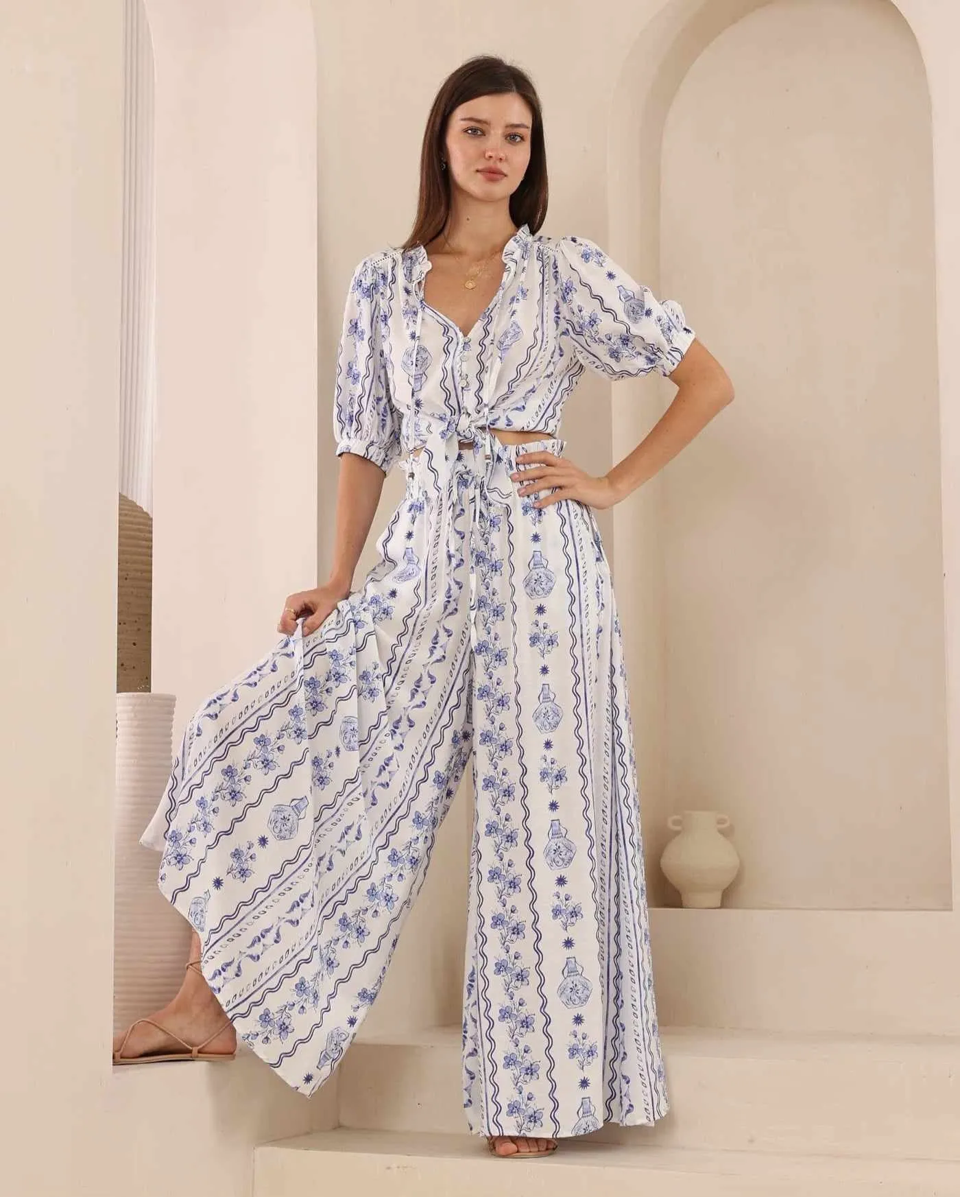 Iris Maxi Palazzo Pants Drawstring Waist Wide Leg - Sicily
