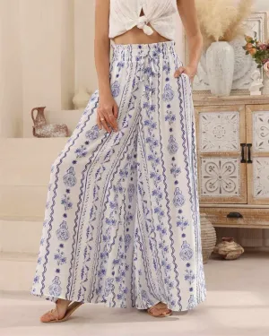 Iris Maxi Palazzo Pants Drawstring Waist Wide Leg - Sicily