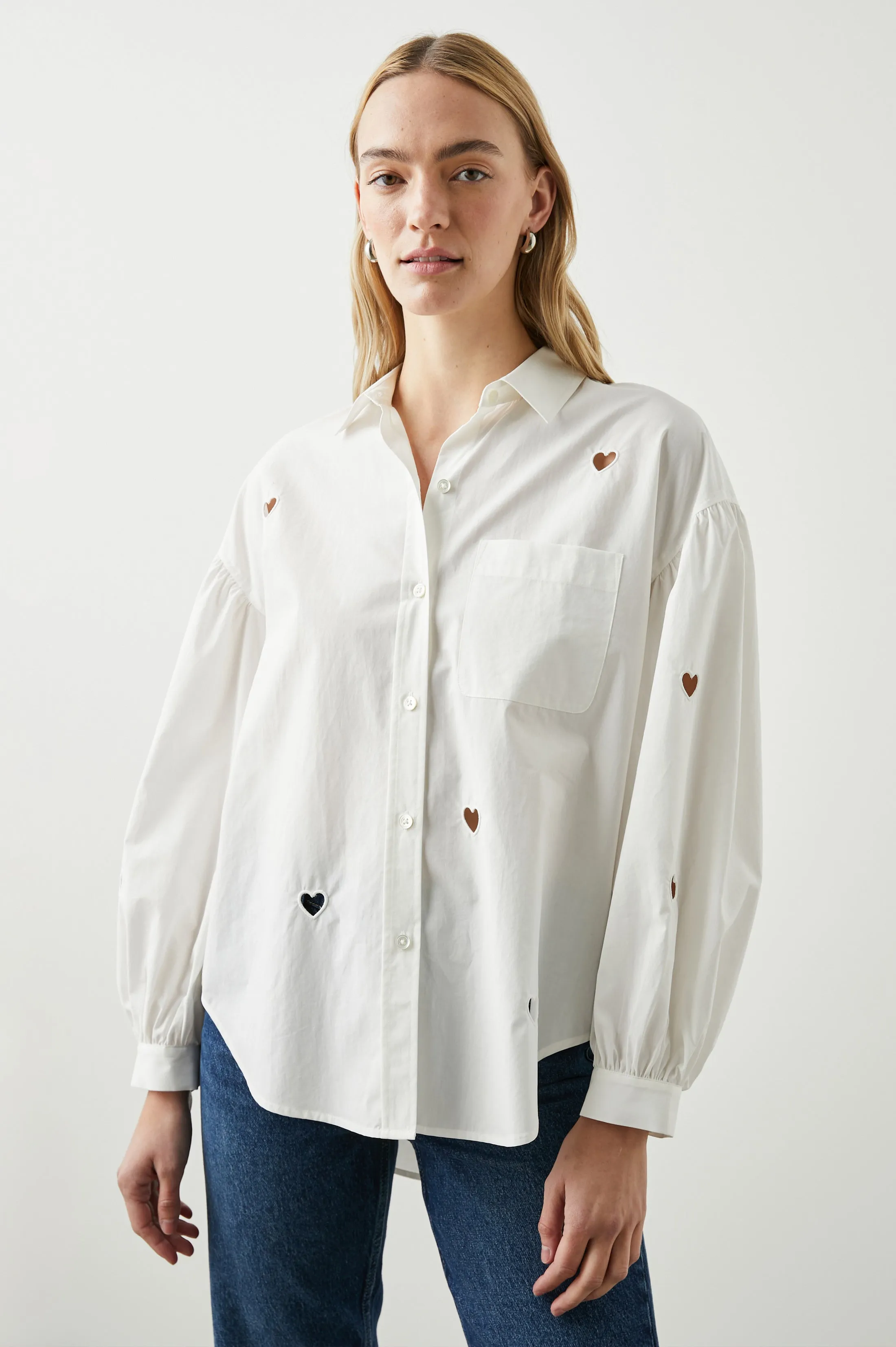 JANAE SHIRT - WHITE EYELET HEARTS Rails