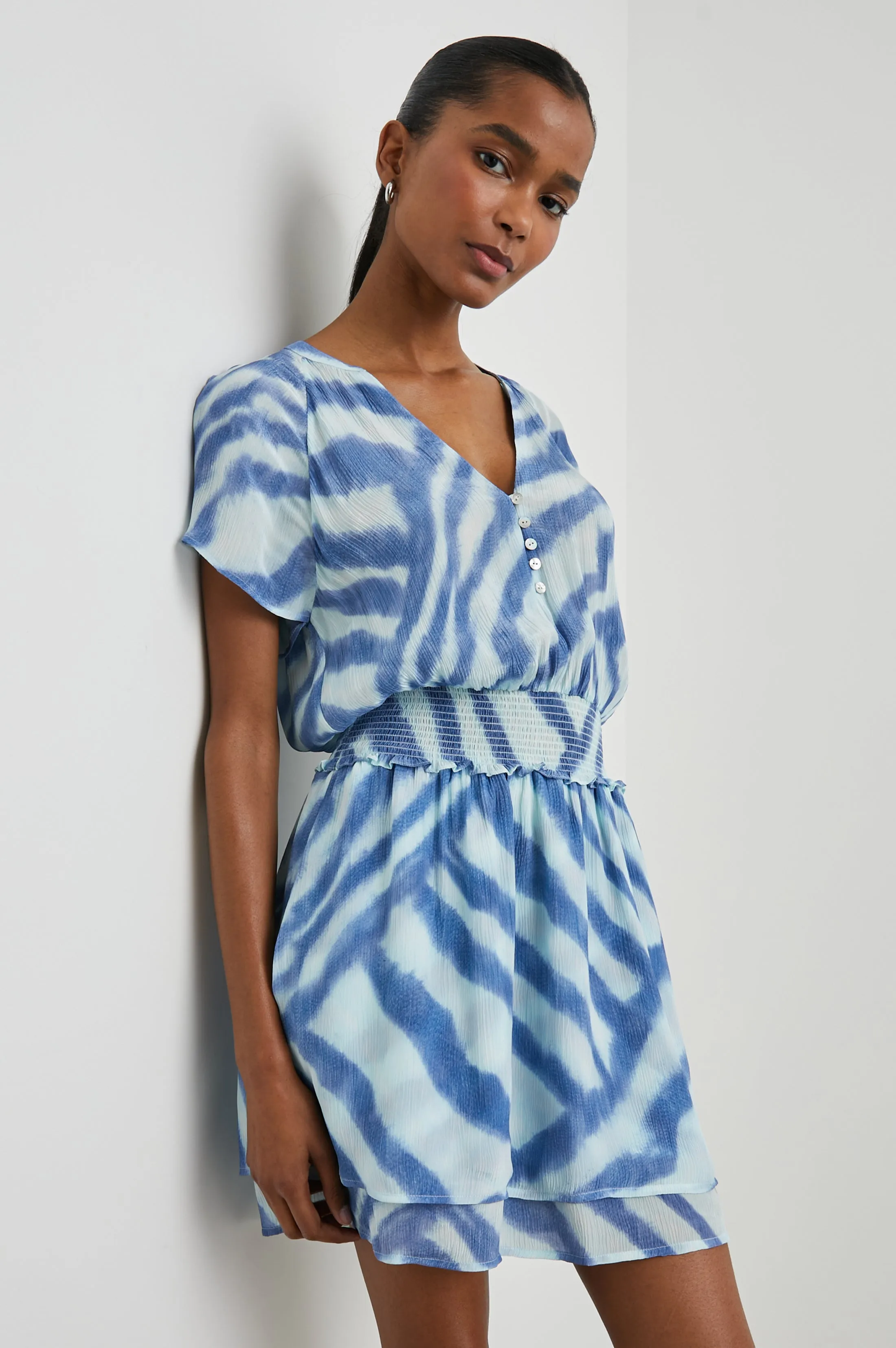 KARLA DRESS - BLUE WATERCOLOR STRIPES Rails