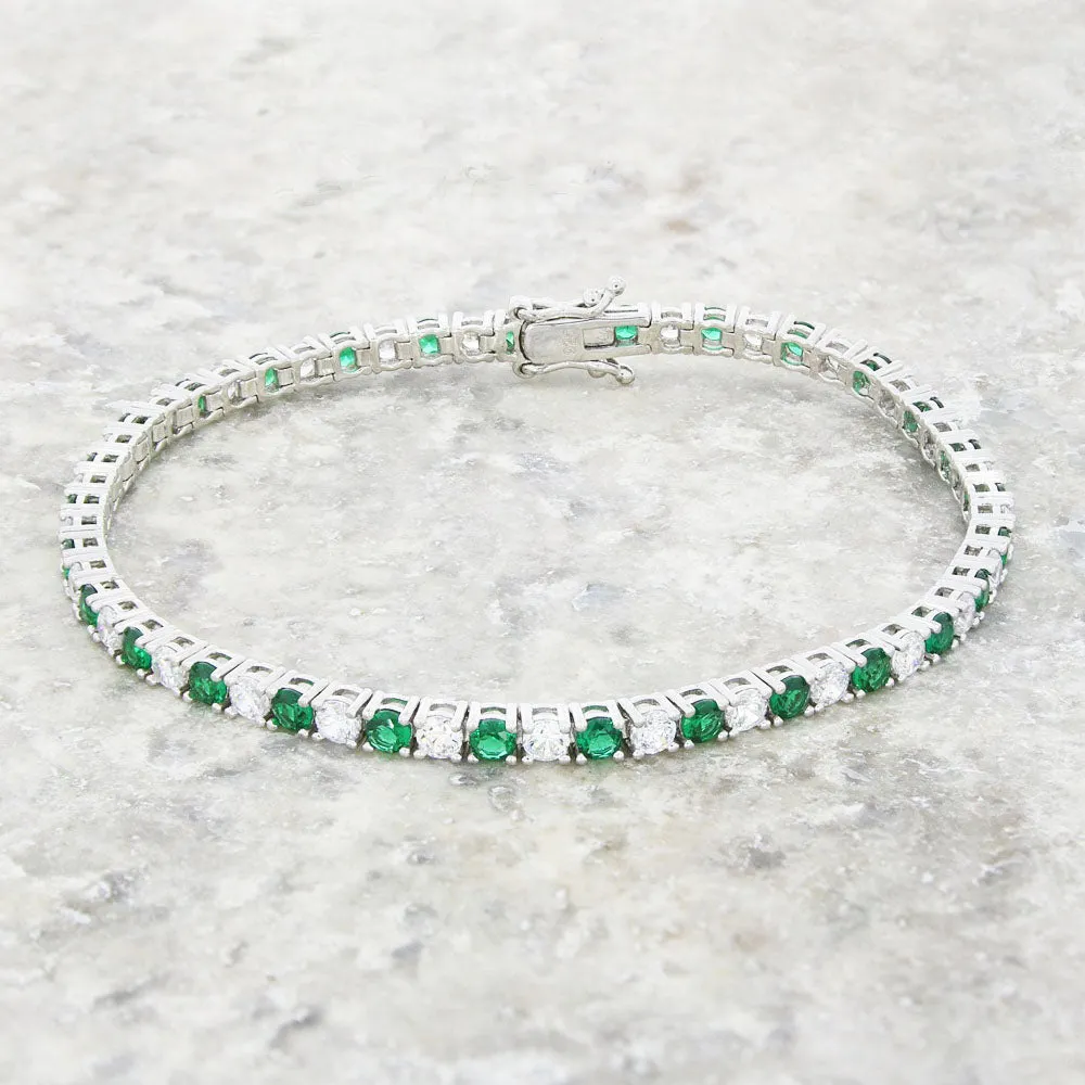 Ladies Sterling Silver Green Cubic Zirconia Bracelet GVL023