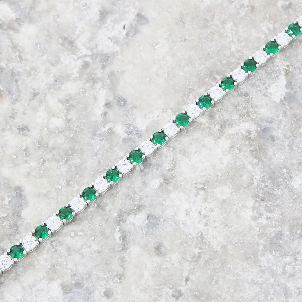 Ladies Sterling Silver Green Cubic Zirconia Bracelet GVL023