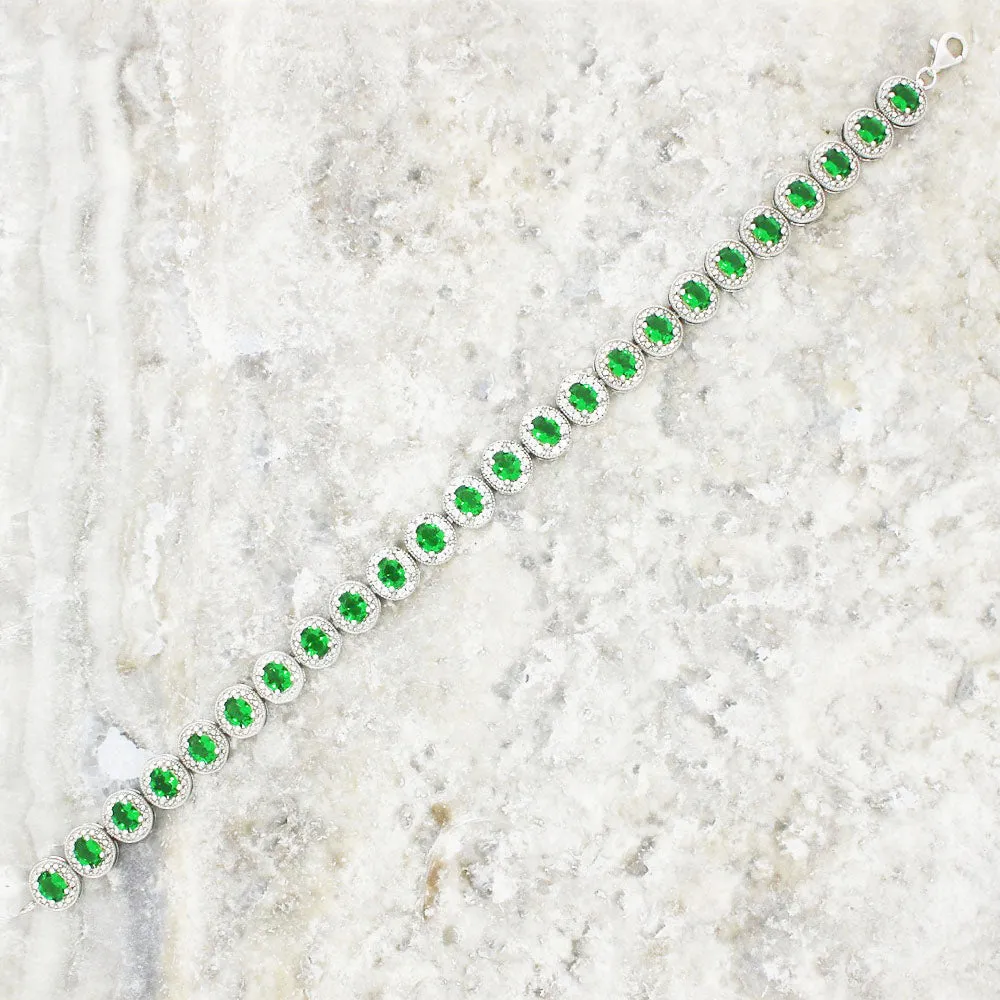 Ladies Sterling Silver Green Cubic Zirconia Bracelet GVL026