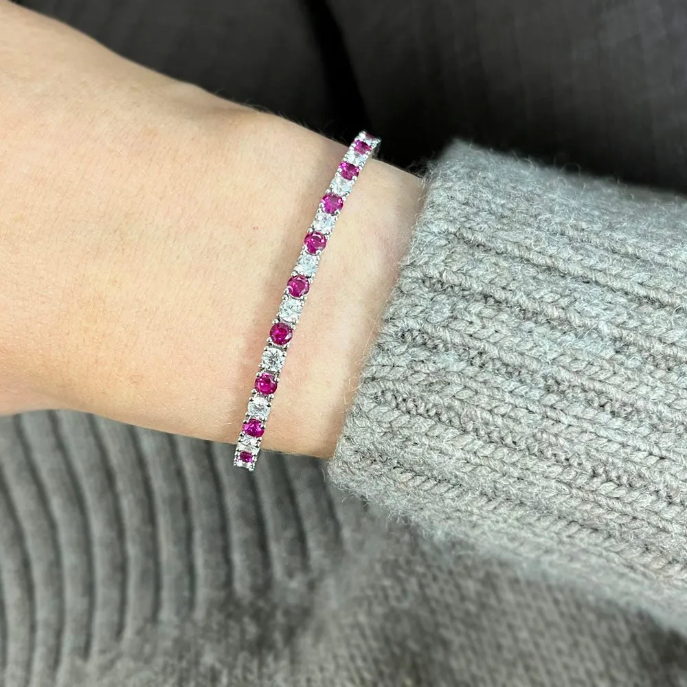 Ladies Sterling Silver Light Red Cubic Zirconia Bracelet GVL022