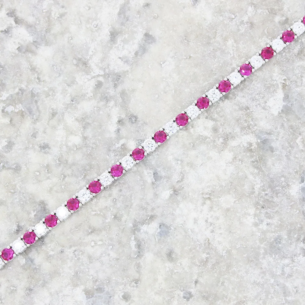 Ladies Sterling Silver Light Red Cubic Zirconia Bracelet GVL022