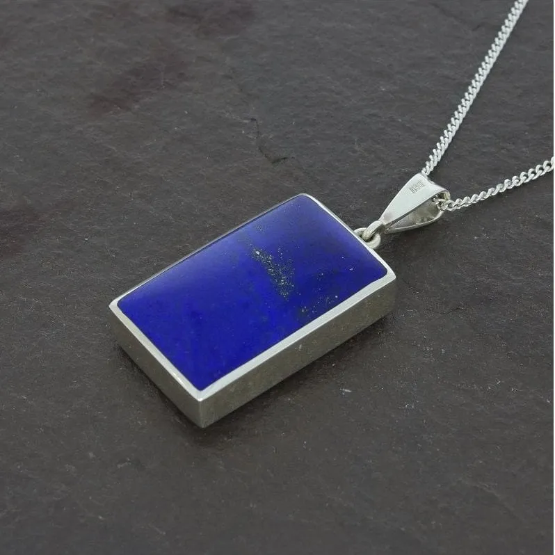 Lapis Lazuli And Turritella Agate Sterling Silver Reversible Pendant And Chain