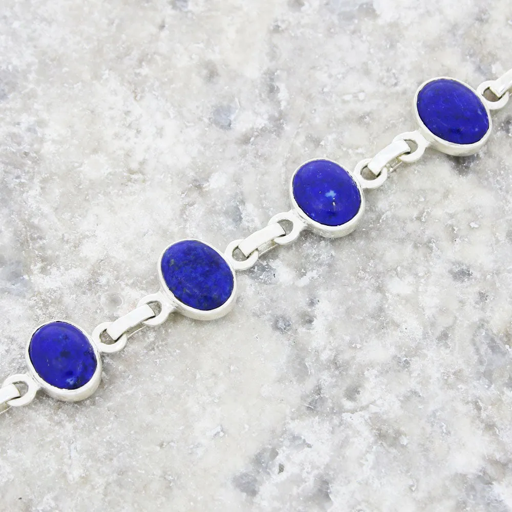 Lapis Lazuli Sterling Silver Oval Link Bracelet