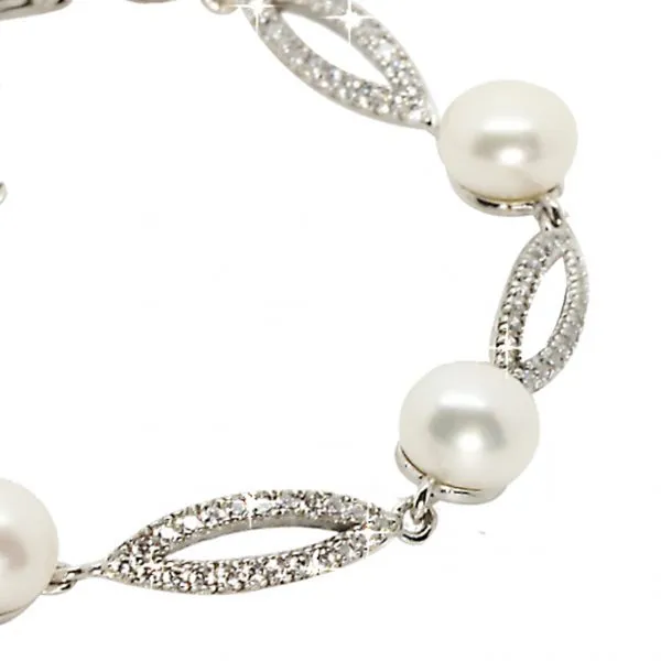 Lido Sterling Silver Freshwater Pearl Cubic Zirconia Bracelet T115B