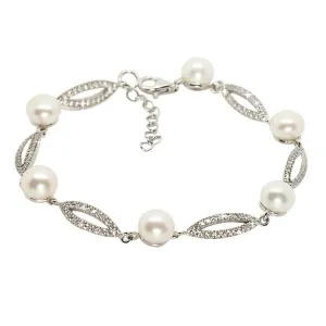 Lido Sterling Silver Freshwater Pearl Cubic Zirconia Bracelet T115B