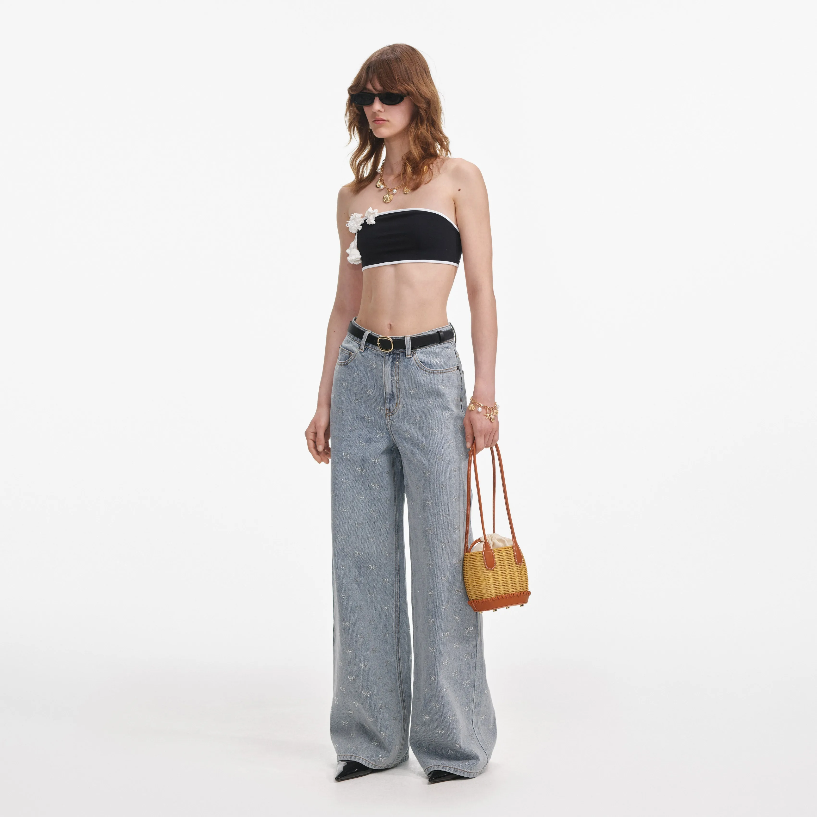 Light Blue Diamante Bow Jeans Self Portrait
