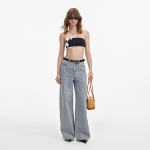 Light Blue Diamante Bow Jeans Self Portrait