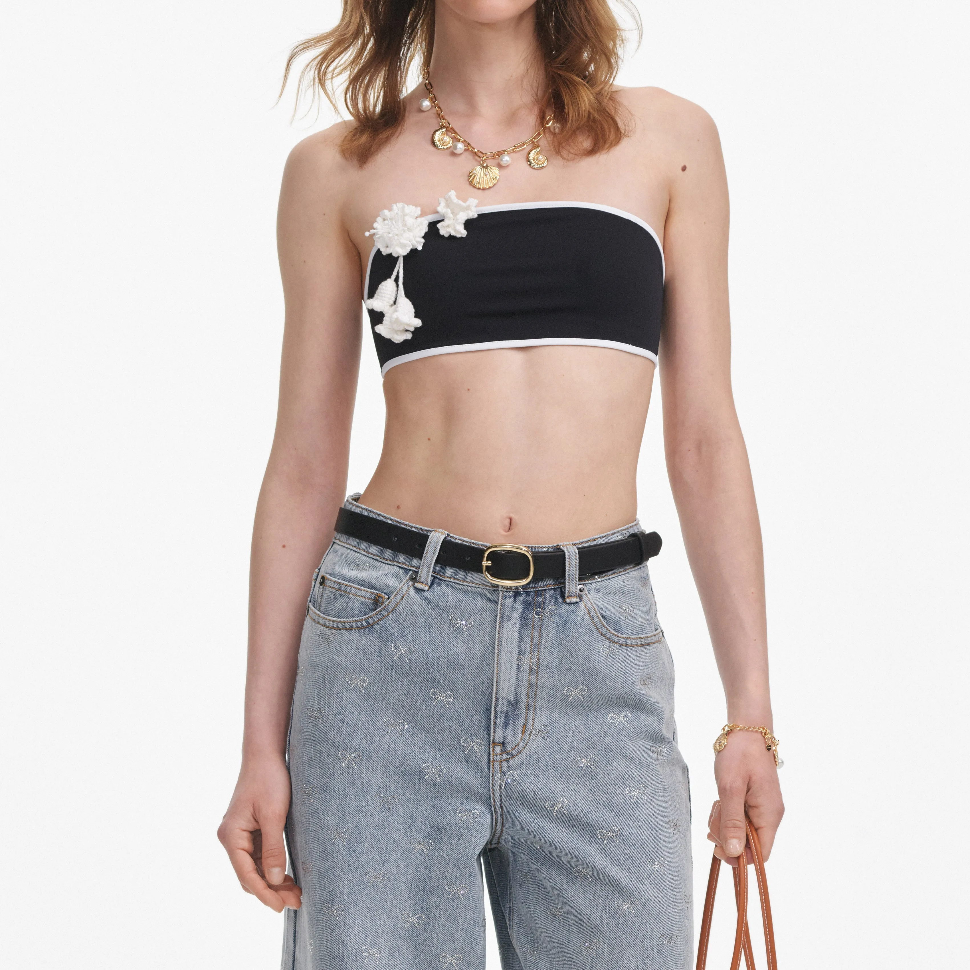 Light Blue Diamante Bow Jeans Self Portrait
