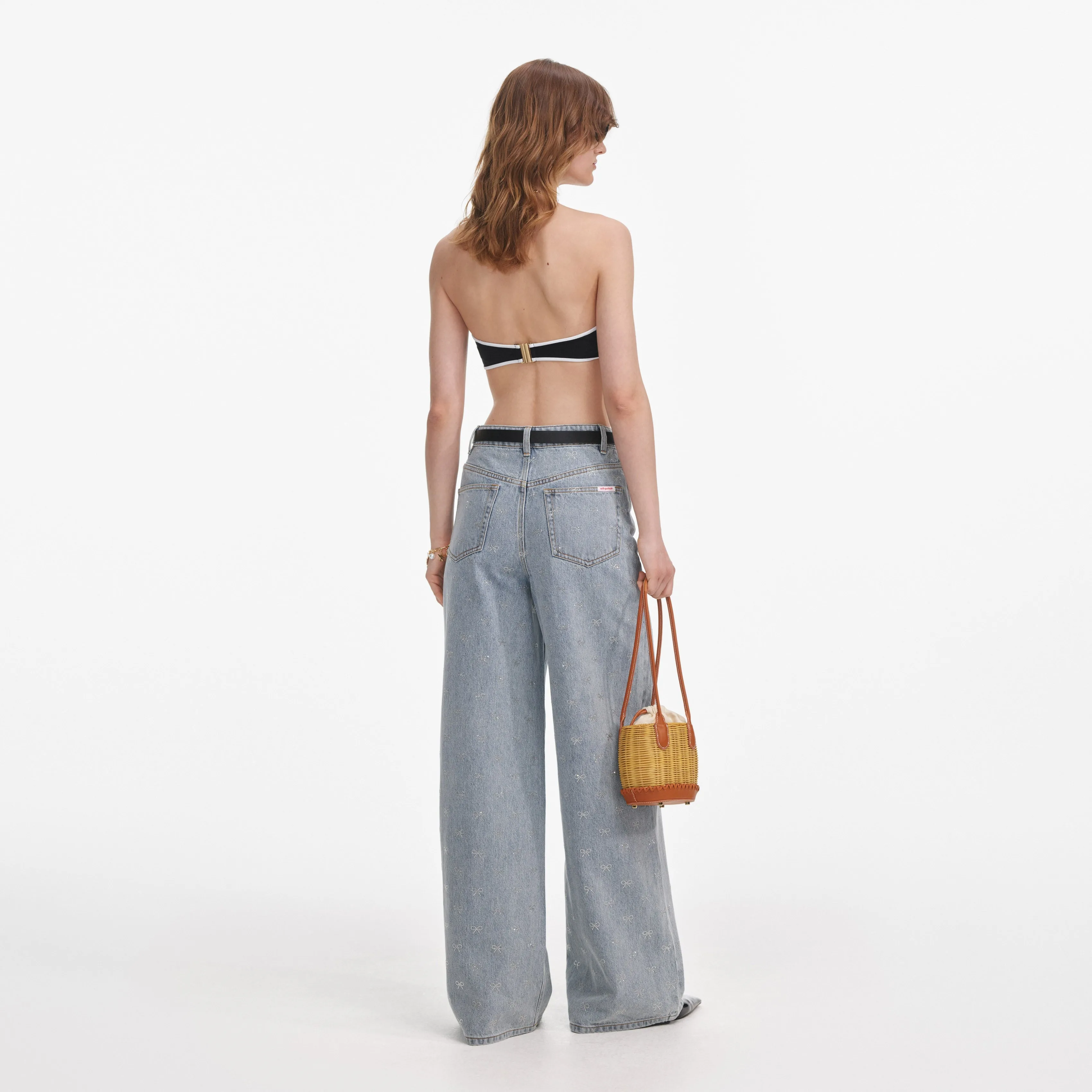 Light Blue Diamante Bow Jeans Self Portrait
