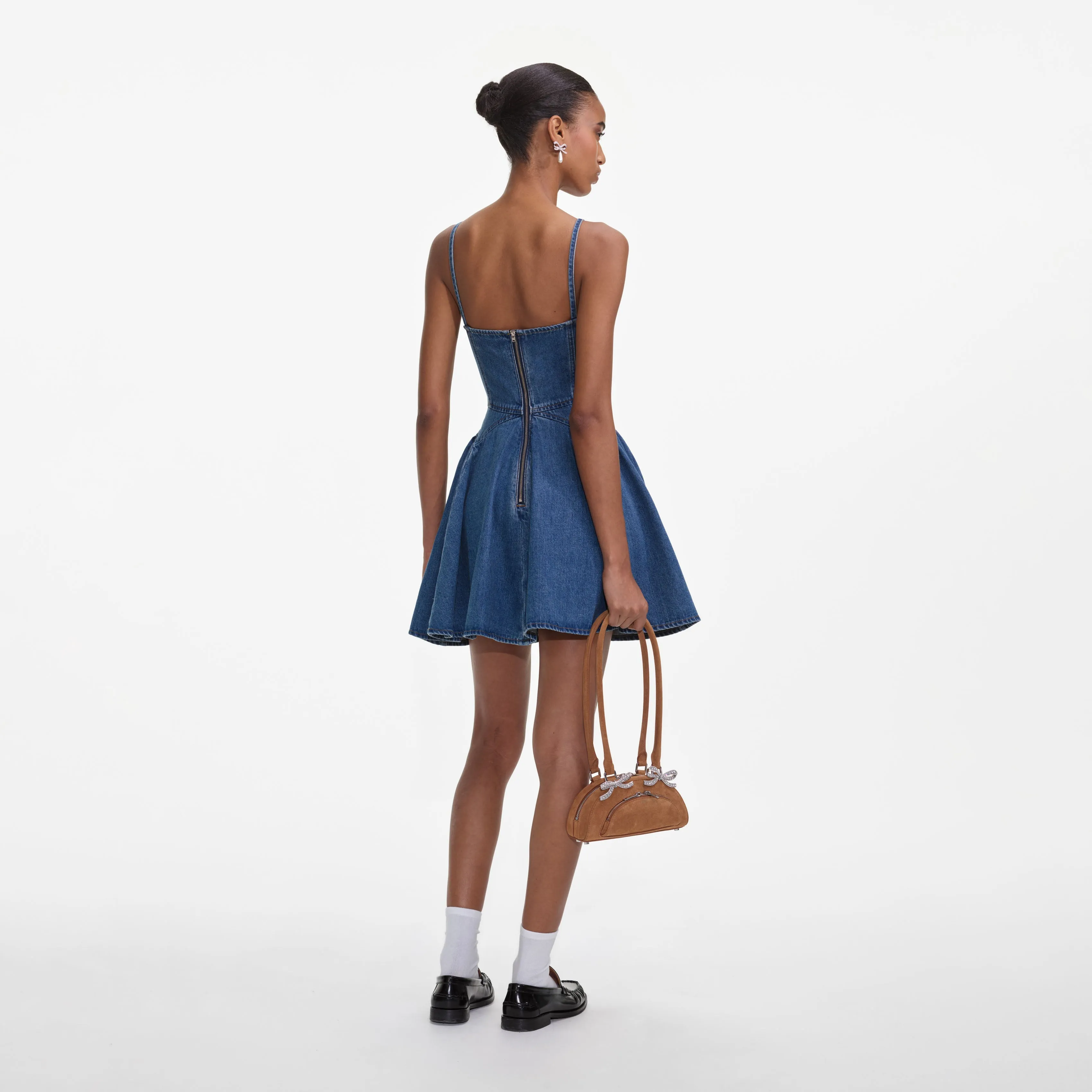 Lightweight Denim Flared Mini Dress Self Portrait