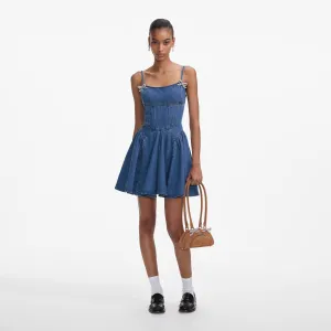 Lightweight Denim Flared Mini Dress Self Portrait