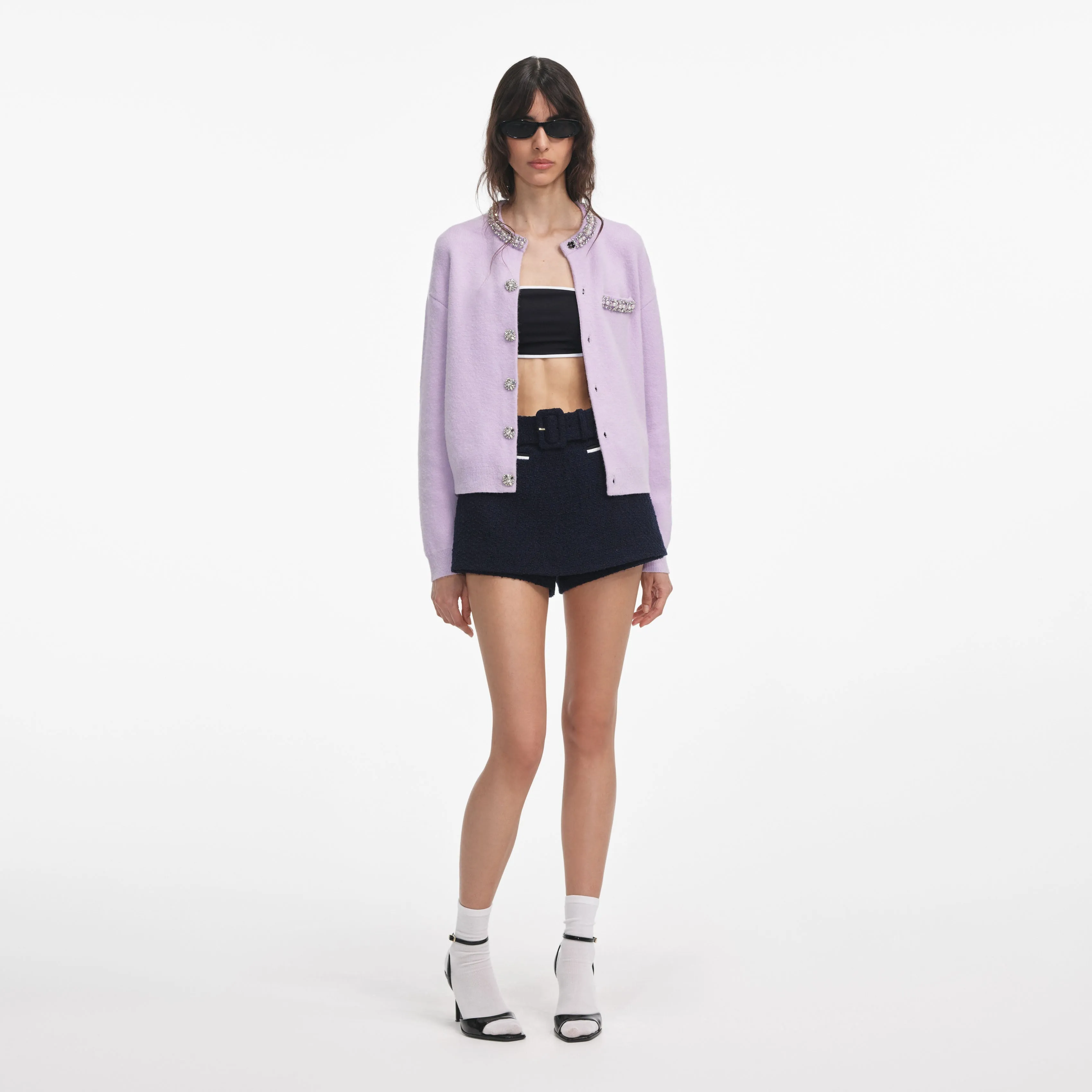 Lilac Crystal Trim Cardigan Self Portrait