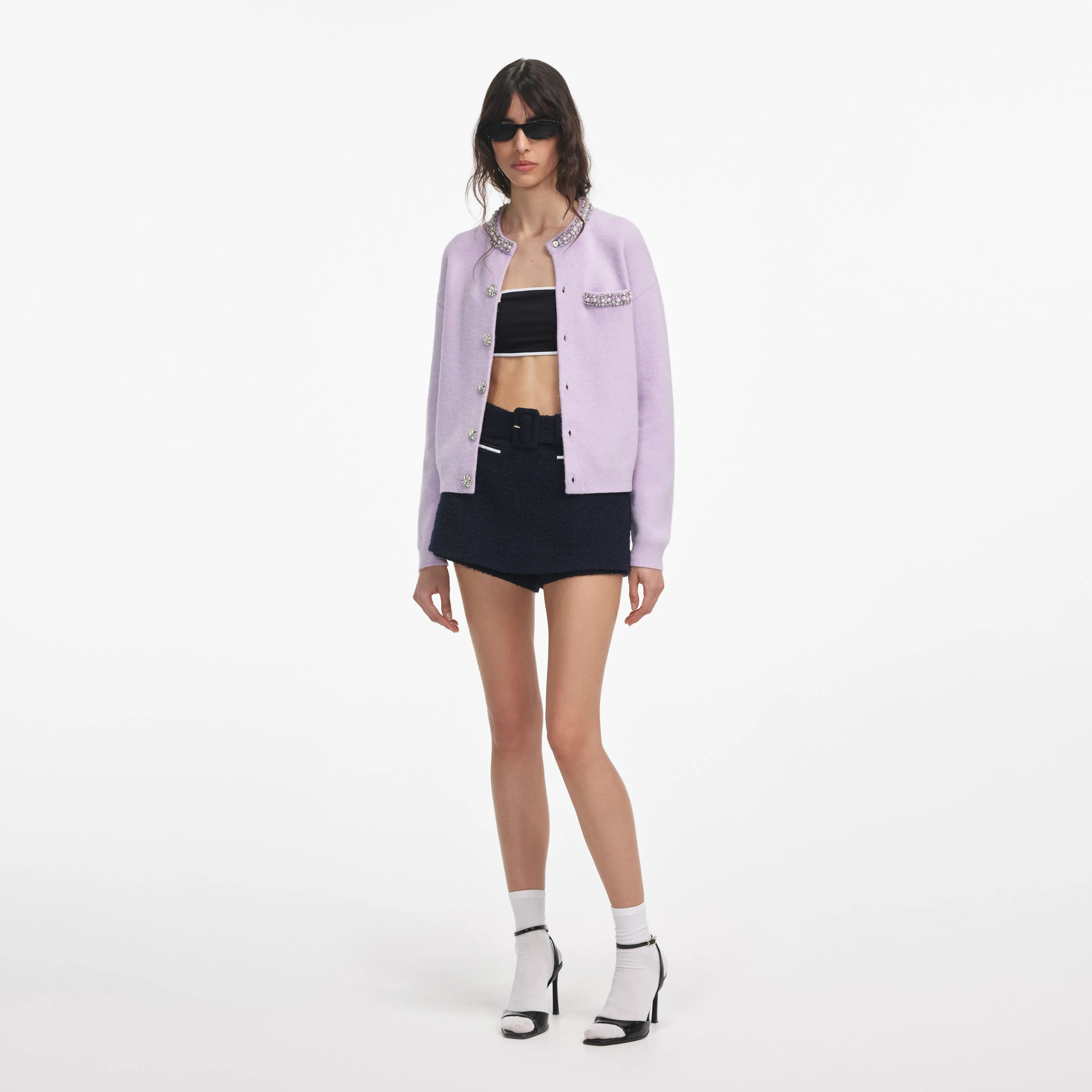 Lilac Crystal Trim Cardigan Self Portrait