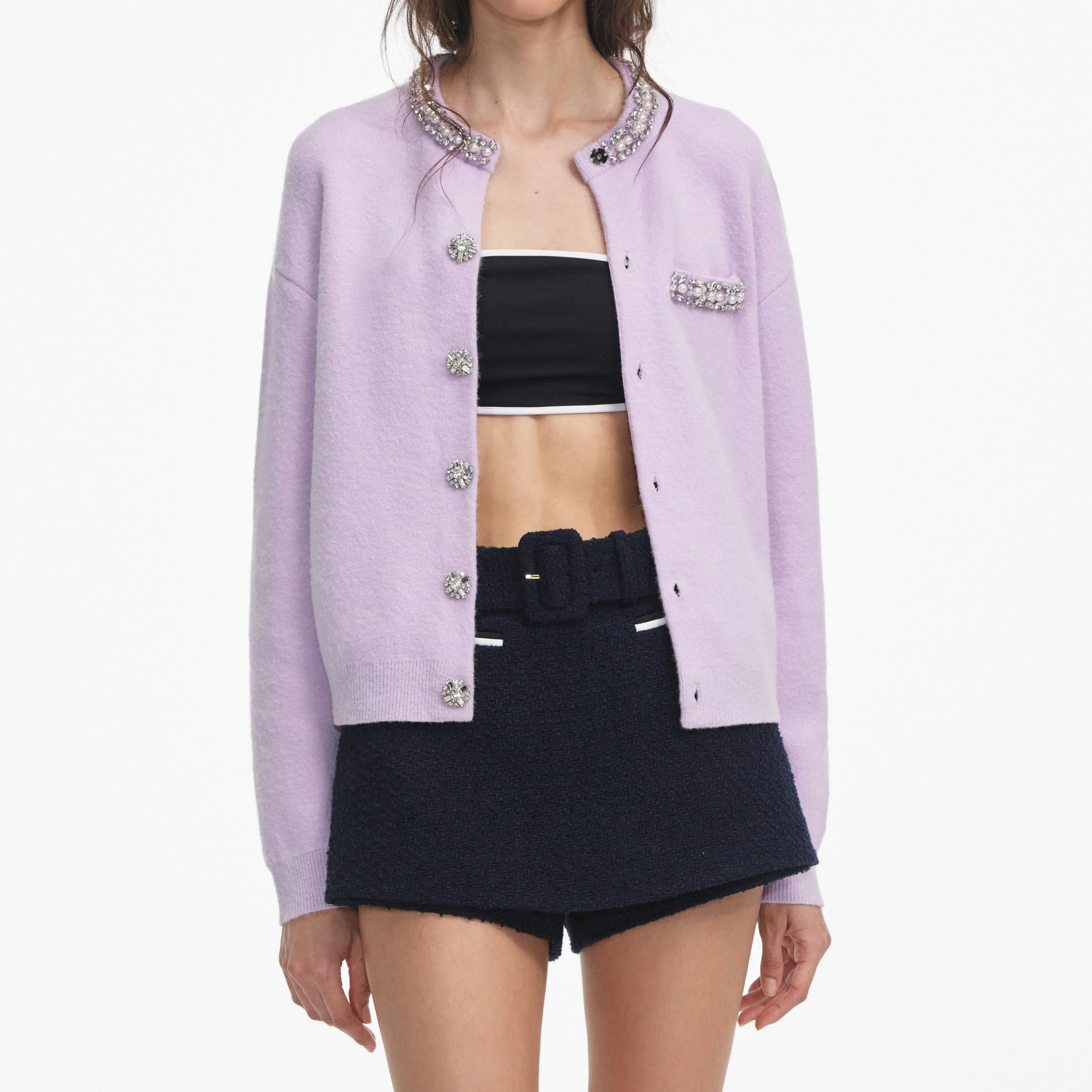 Lilac Crystal Trim Cardigan Self Portrait