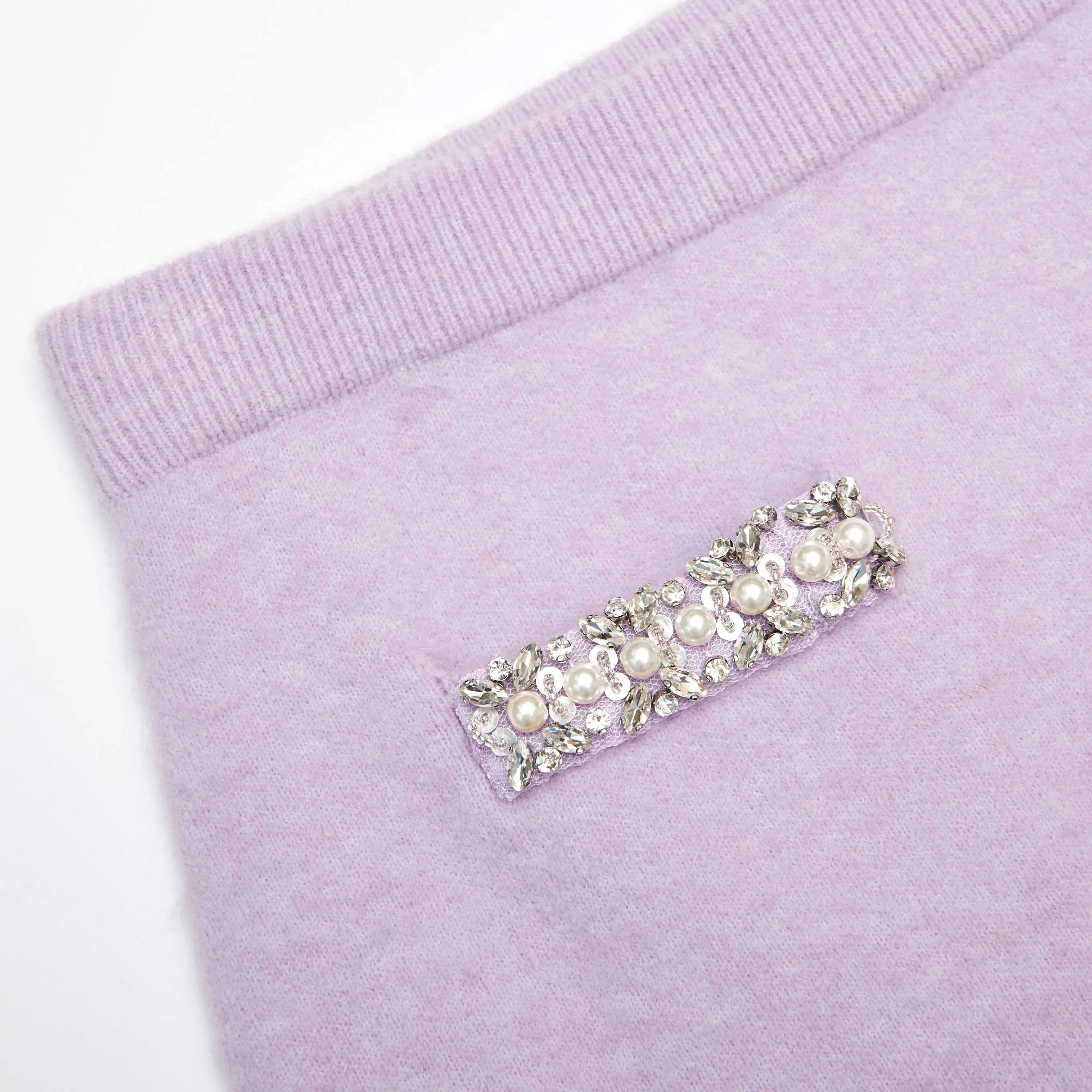 Lilac Crystal Trim Knit Skirt Self Portrait