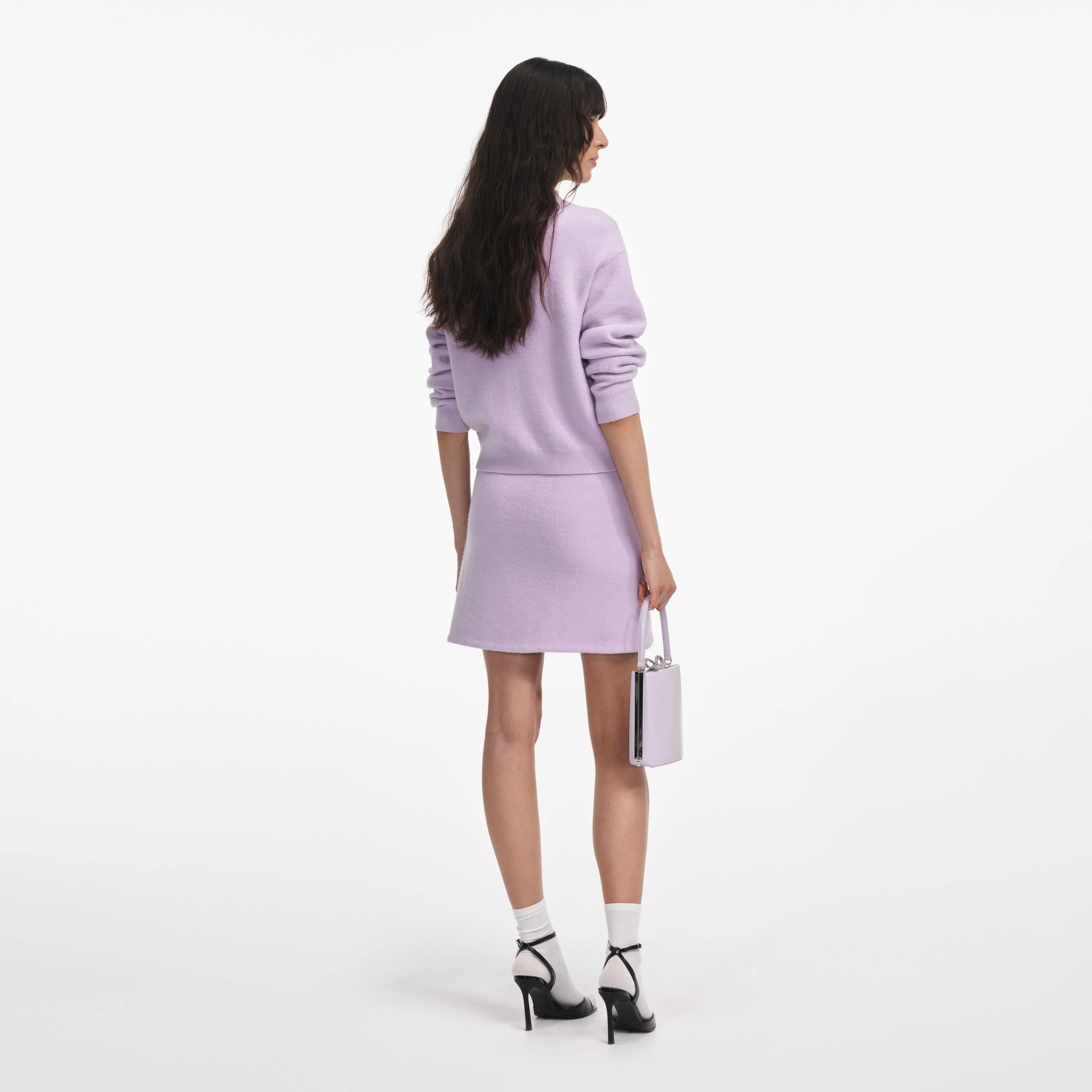 Lilac Crystal Trim Knit Skirt Self Portrait