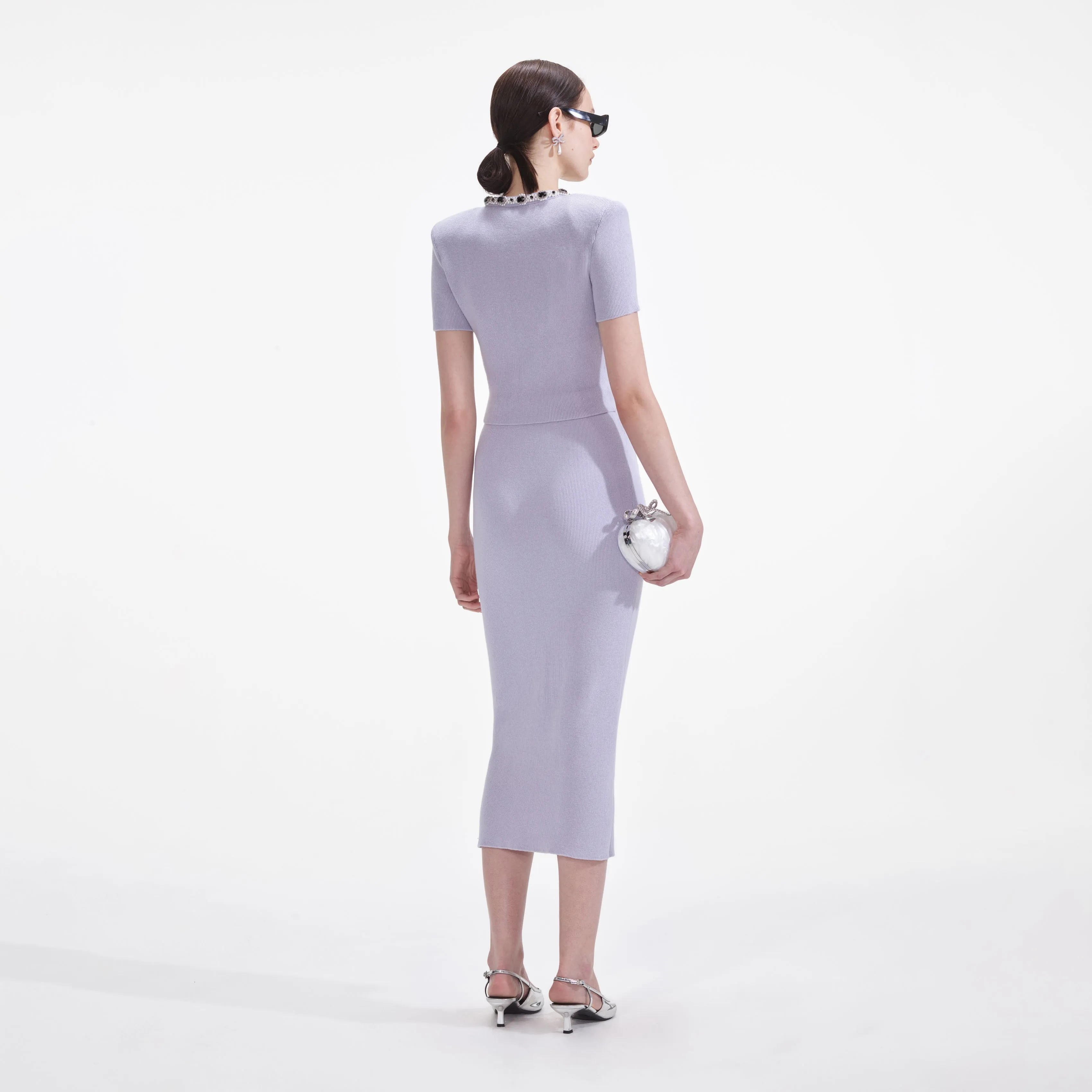 Lilac Embellished Knit Midi Skirt Self Portrait